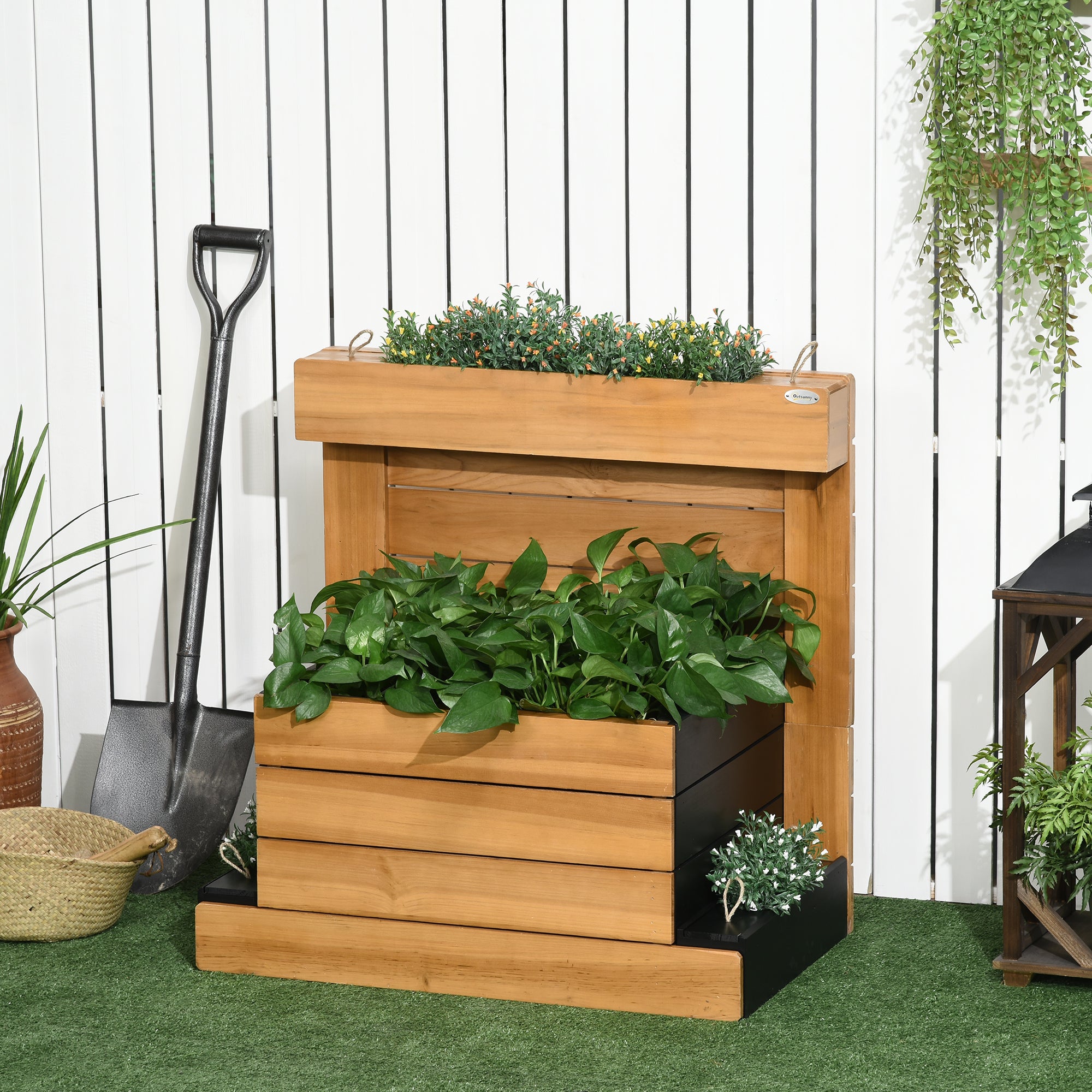 Raised Garden Bed, Wooden Planter Box with Self-Watering System Greenhouse Planter Box 79.5 x 49.5 x 80cm for Garden Balcony, Planter for Flowers, Plants, Fruits, Vegetables