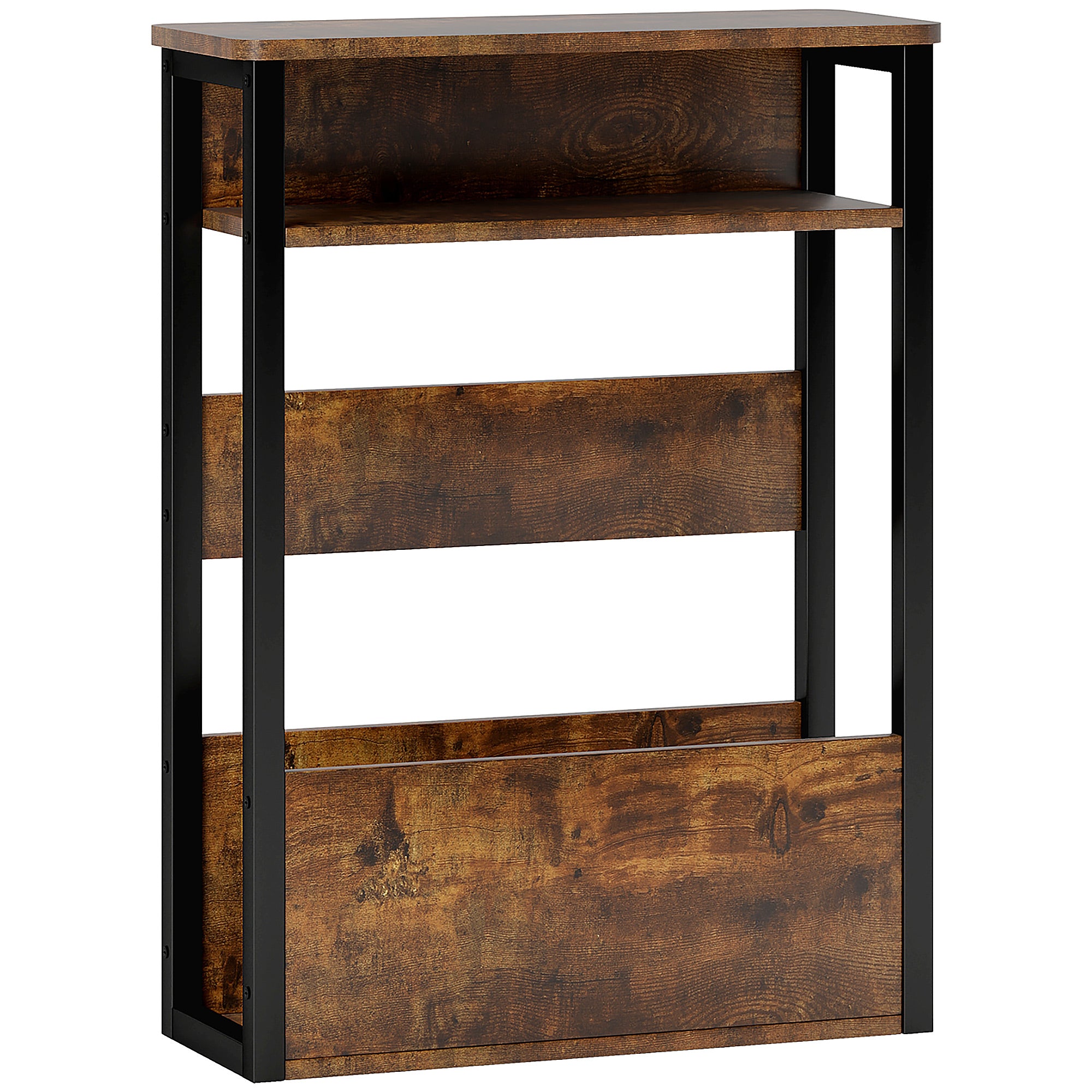 Side Table, Bedside Table, End Table, with Two-Tier Shelf, Rounded Corners, Adjustable Feet, for Bedroom, Living Room, 46 x 18 x 58.5 cm, Rustic Brown