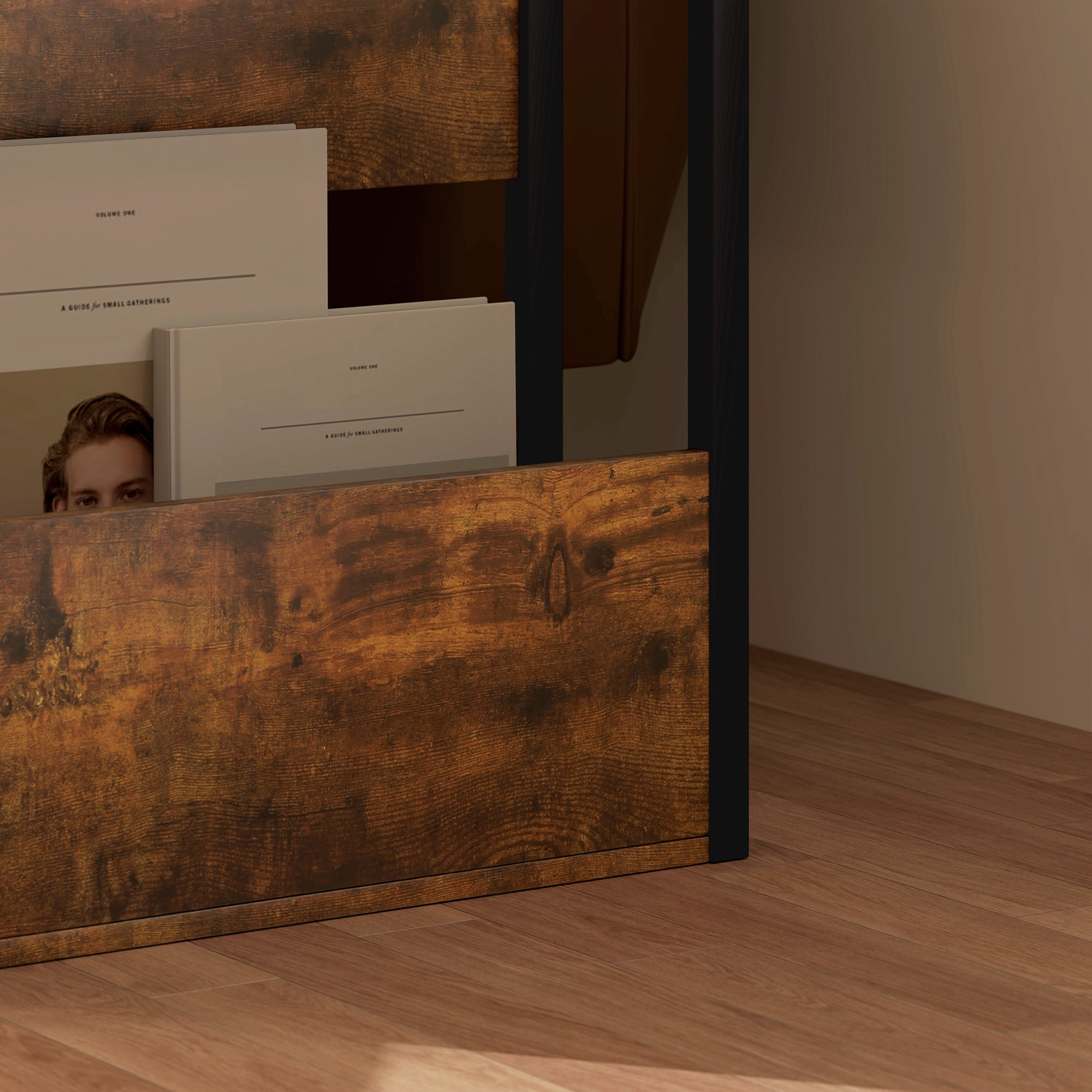 Side Table, Bedside Table, End Table, with Two-Tier Shelf, Rounded Corners, Adjustable Feet, for Bedroom, Living Room, 46 x 18 x 58.5 cm, Rustic Brown