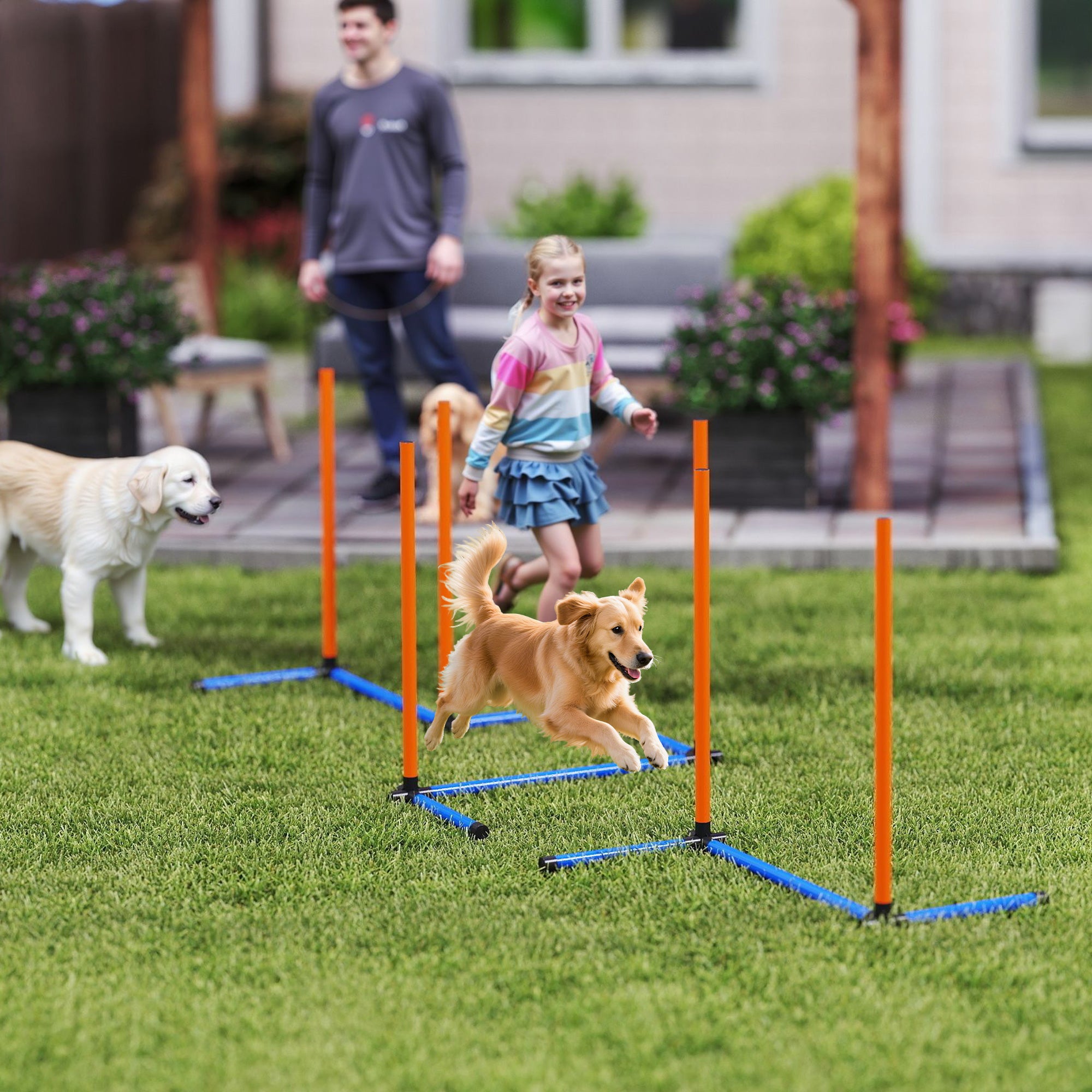 3-Piece Dog Agility Set with Weave Poles, Ground Stakes & Carry Bag — Portable Indoor/Outdoor Training Kit, Orange