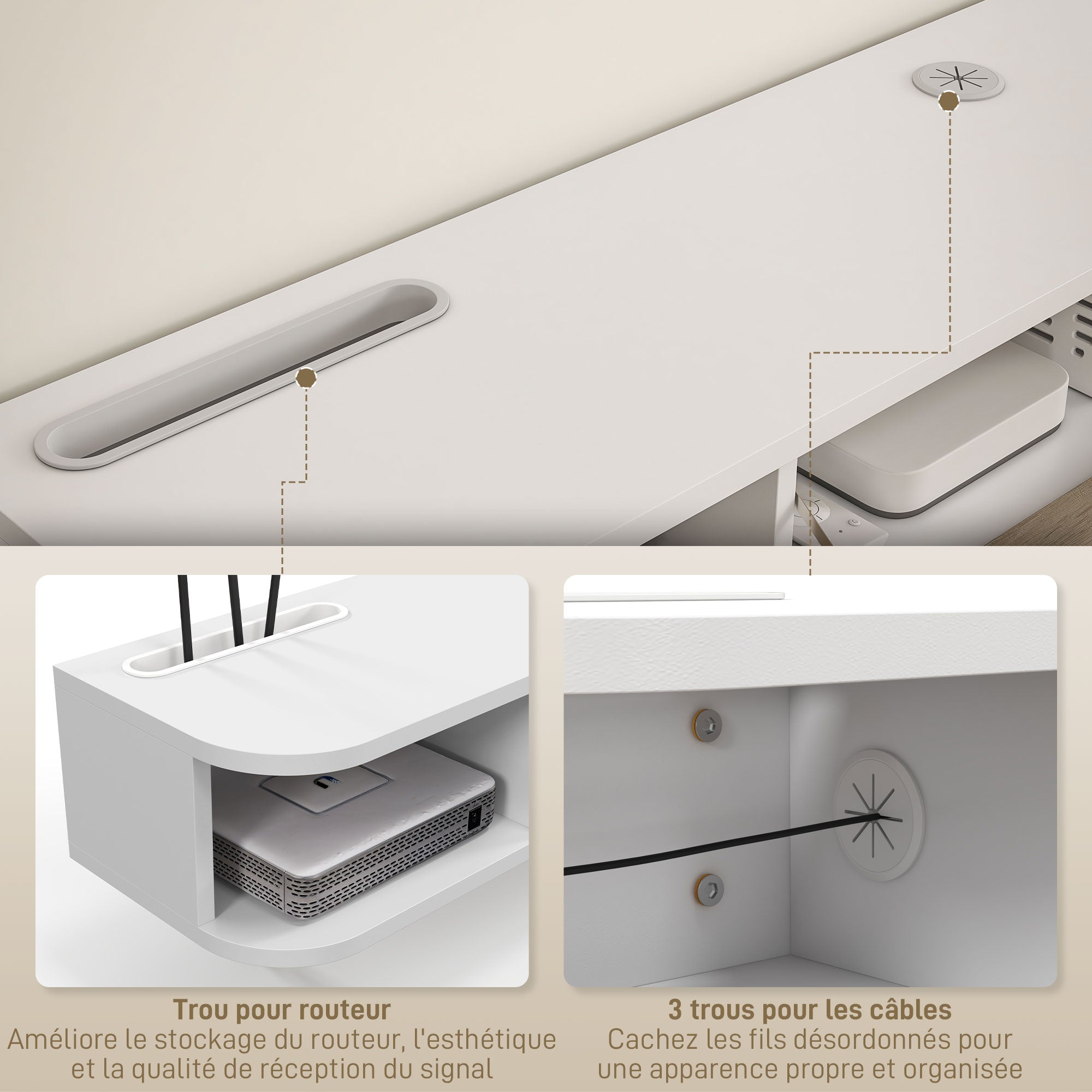 Wall-mounted TV stand TV cabinet for TVs up to 50 inches with 2 open compartments and flip-down door cupboard 120L x 26W x 16H cm White