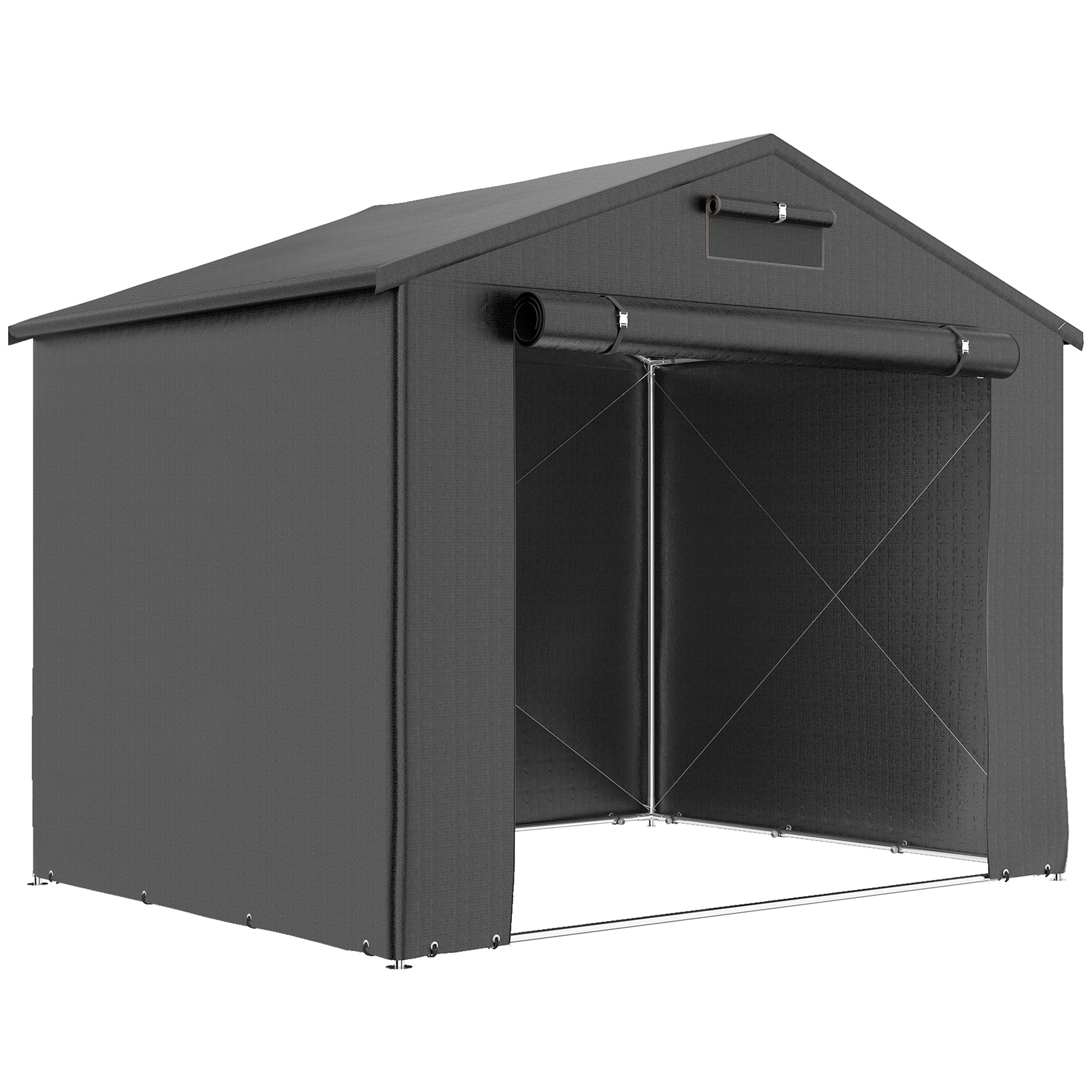 2.5 x 1.8 m (8.2 x 5.9 ft) Waterproof Garage Tent — Sloped Roof, Roll-Up Zipper Door & Vent, UV-Resistant Storage Shelter for Bikes (Dark Gray)