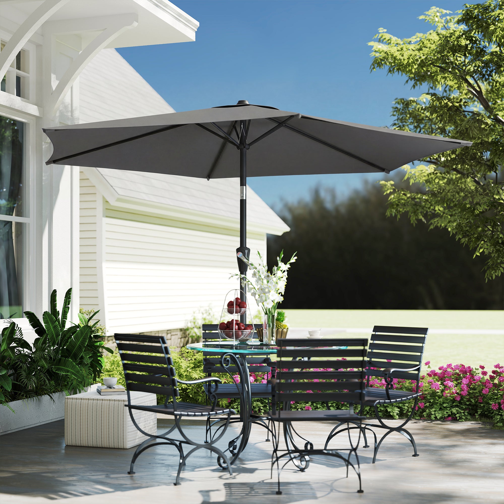 270 cm (8.9 ft) Tilt Patio Umbrella with Crank – UV 50+ Market Parasol, Wind-Resistant Garden/Balcony/Terrace Umbrella, Dark Gray