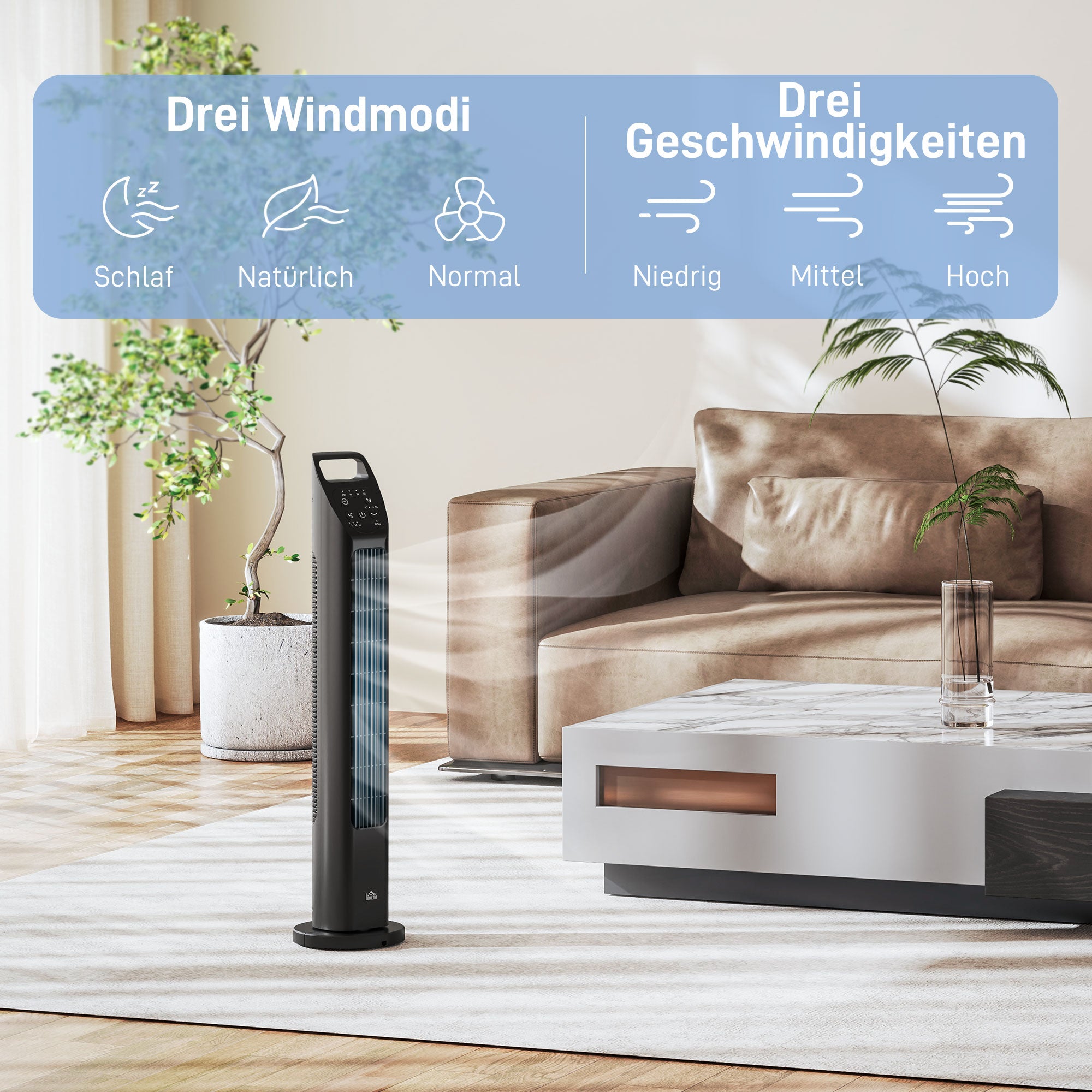 Tower Fan, Stand Fan with 3 Modes, Remote Control, 50W Fan with 4H Timer, 75° Oscillation, for Bedroom, Black