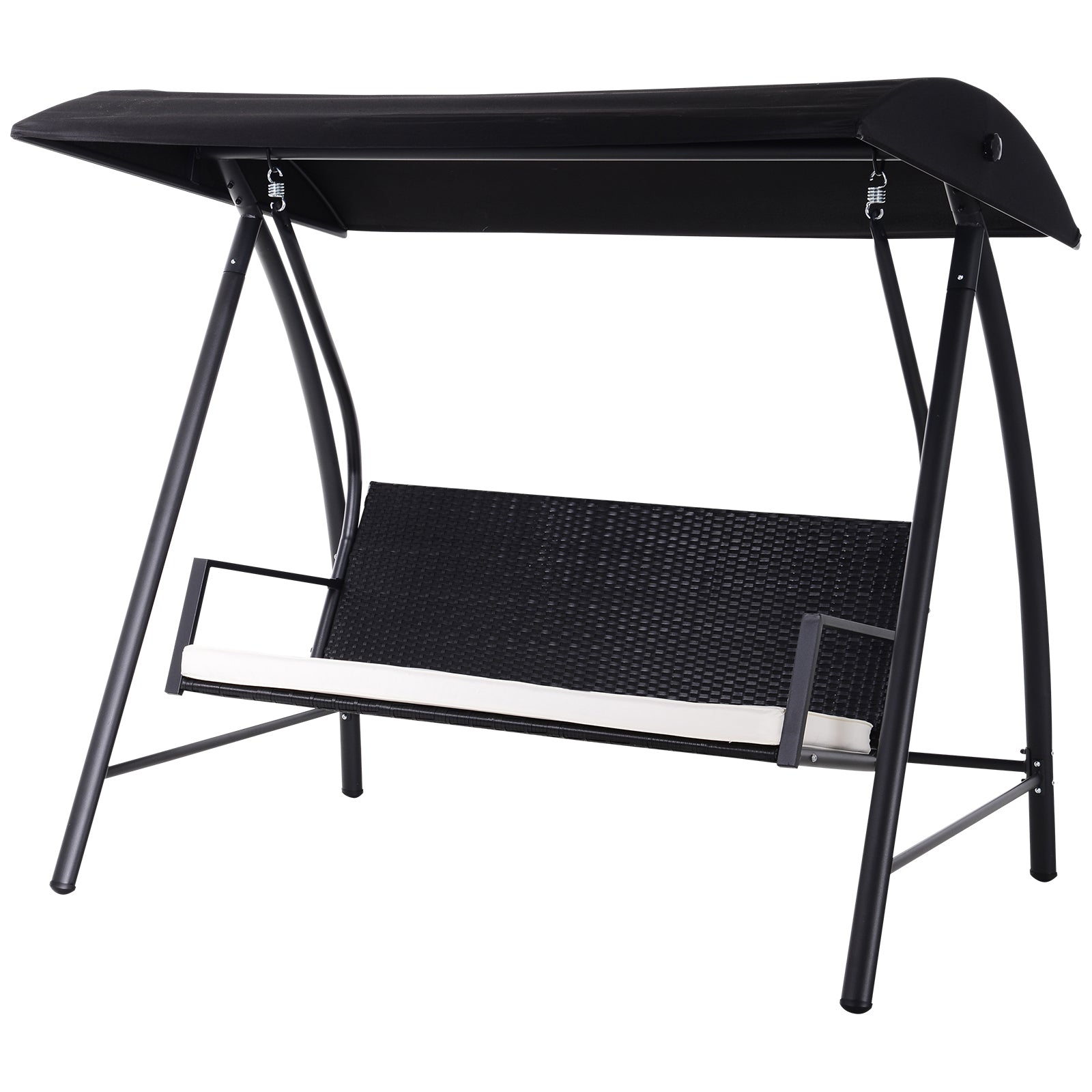 Hollywood Swing 3-Seater made of Polyrattan Garden Swing with Adjustable Sunroof Sun Protection Seat Cushion Hanging Bench up to 360 kg load-bearing Swing for Garden 198x124x179cm Black
