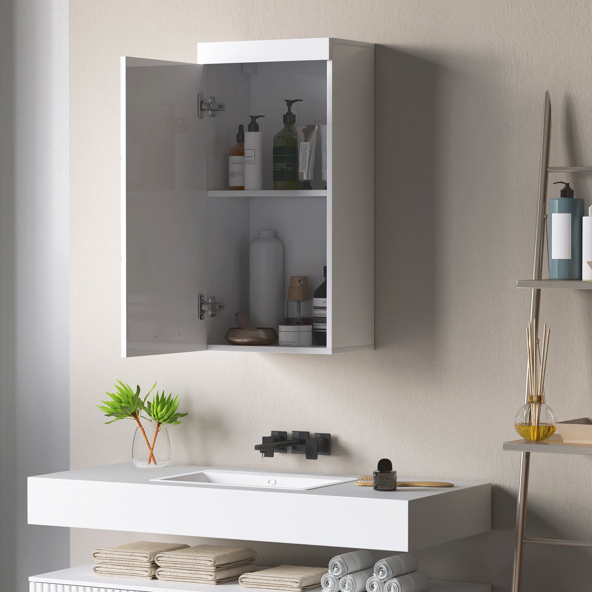 Bathroom Cabinet Wall Mounted Medicine Cabinet with Door, Adjustable Shelves 37.2 x 24.5 x 76.8 cm White