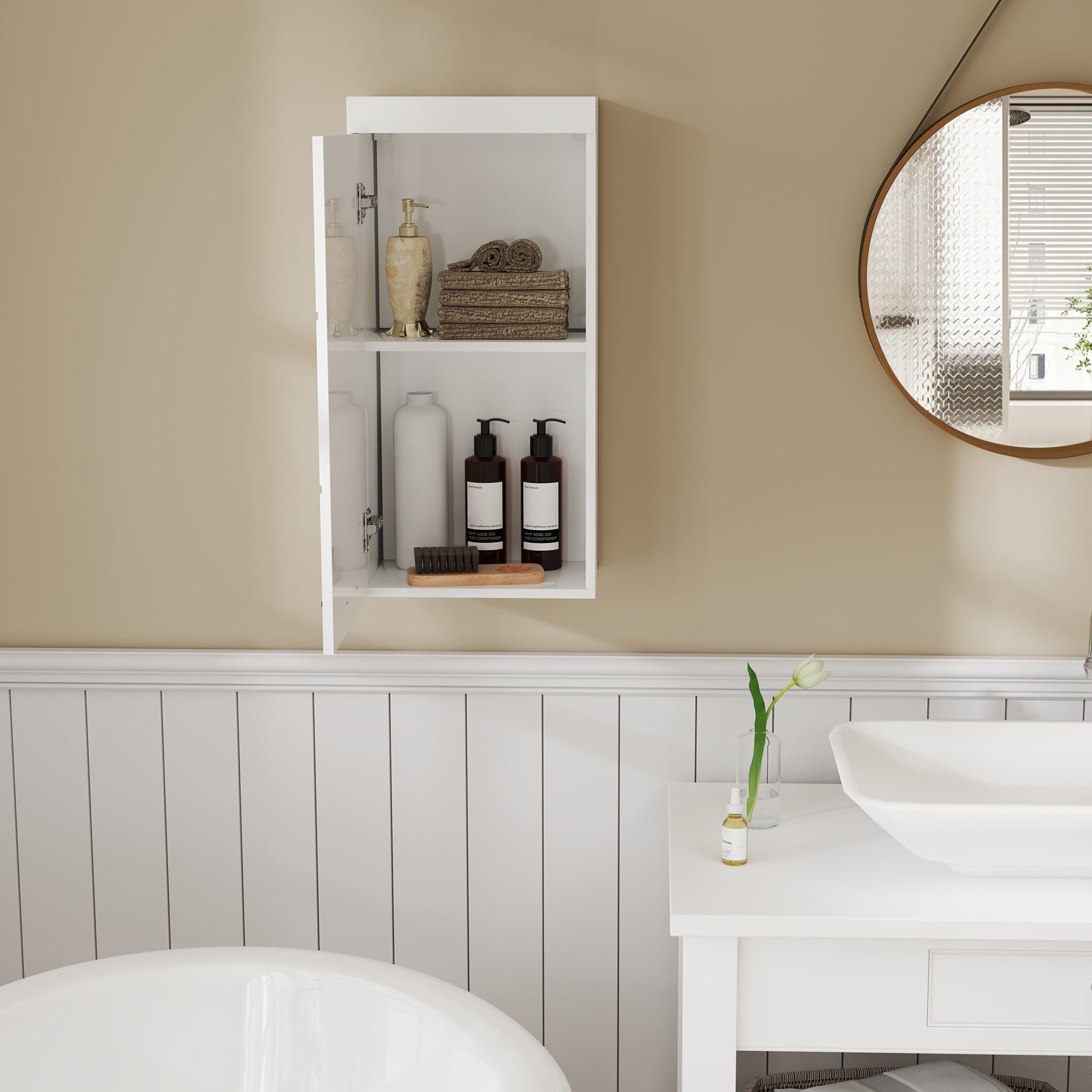 Bathroom Cabinet Wall Mounted Medicine Cabinet with Door, Adjustable Shelves 37.2 x 24.5 x 76.8 cm White