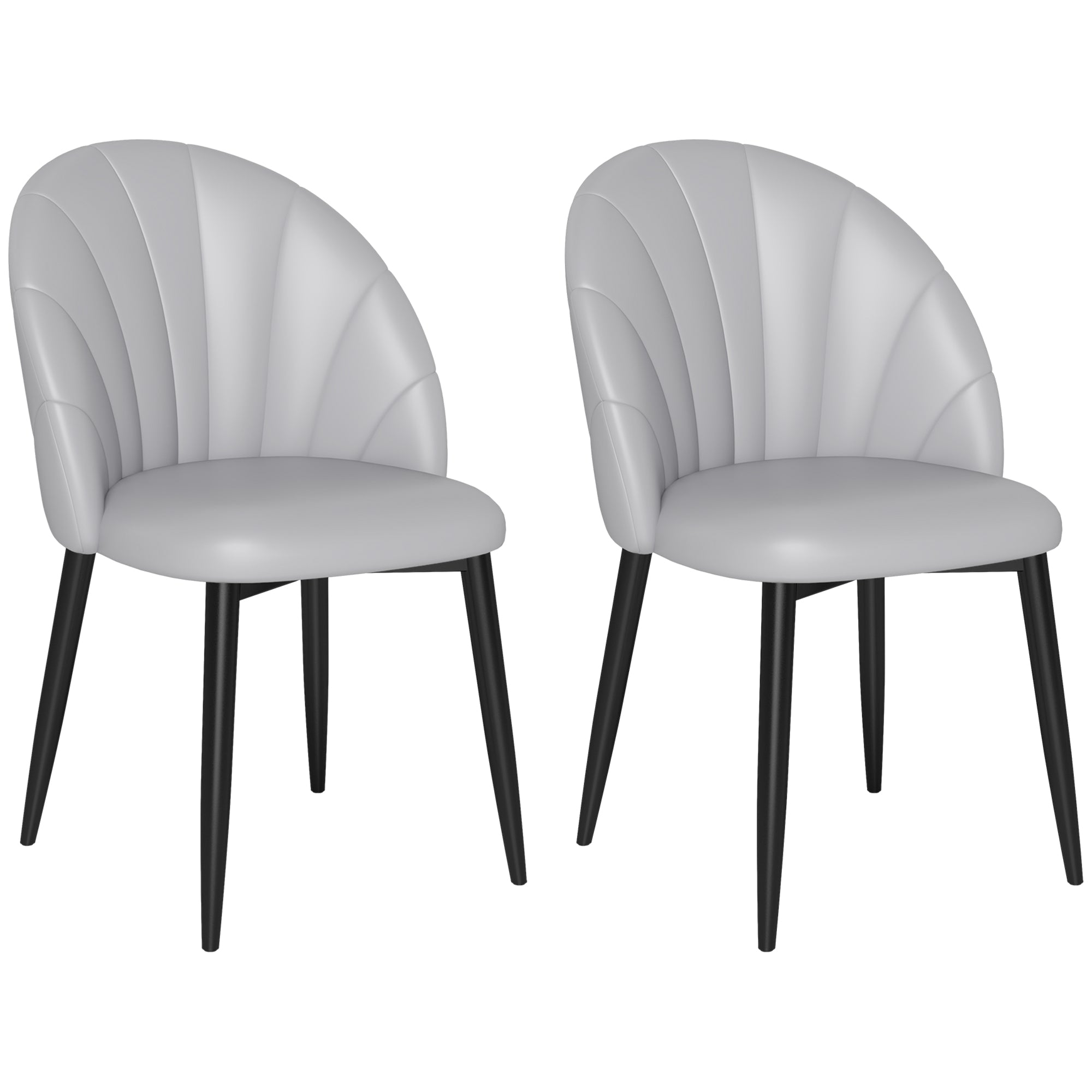 Set of 2 dining chairs made of PU leather, kitchen and living room chairs with steel legs and shell back, Light gray