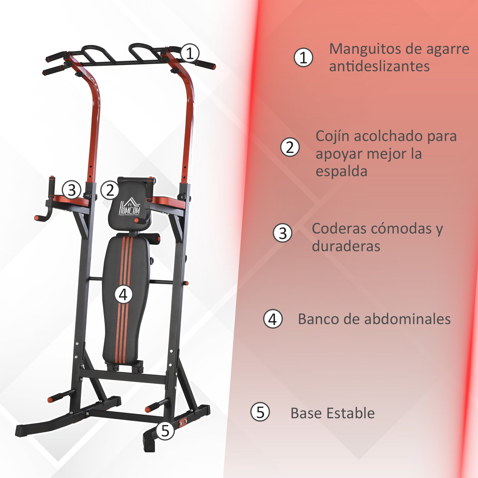 Workout Station Training Tower with Adjustable Height and 5-Position Reclining Backrest Chin-Up Fitness Bar Push-Ups Steel 108x178x202-238 cm Black