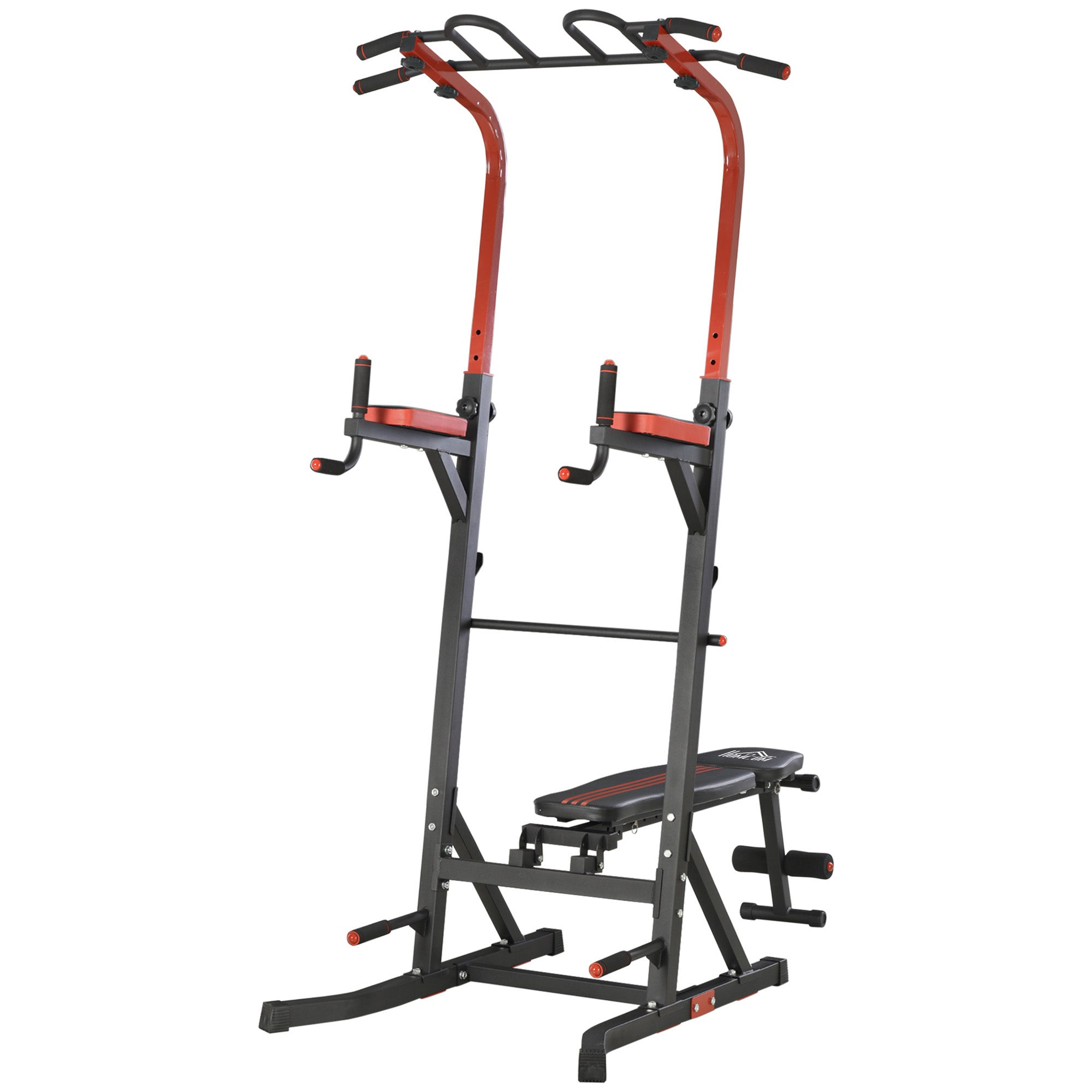 Workout Station Training Tower with Adjustable Height and 5-Position Reclining Backrest Chin-Up Fitness Bar Push-Ups Steel 108x178x202-238 cm Black
