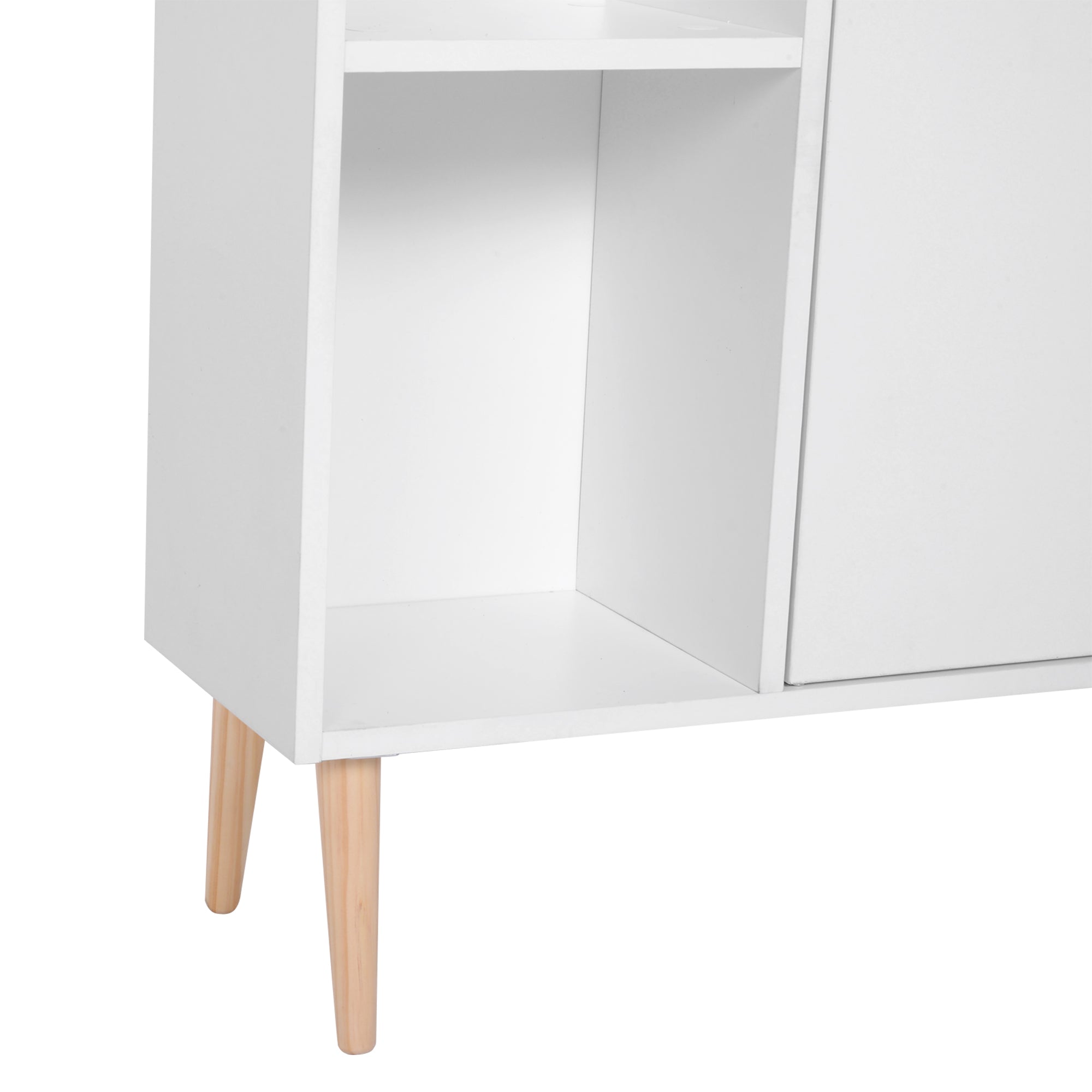 Scandinavian Bookcase Storage Furniture dim. 80L x 23.5W x 123H cm 5 niches cupboard 2 doors tapered solid pine wood particle boards white