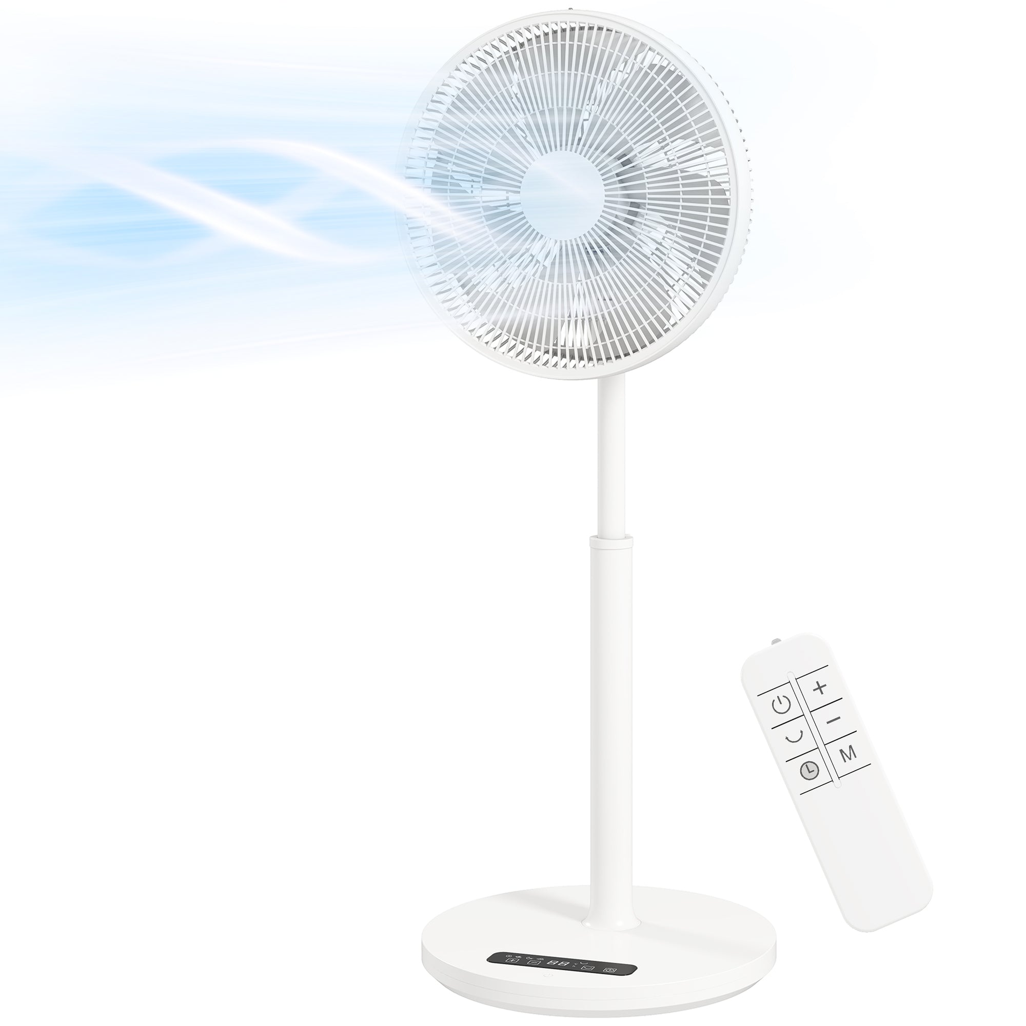 15.4 in Pedestal Fan — 12 Speeds, 4 Modes, 9H Timer, 120° Oscillation, Height Adjustable, Magnetic Remote, White