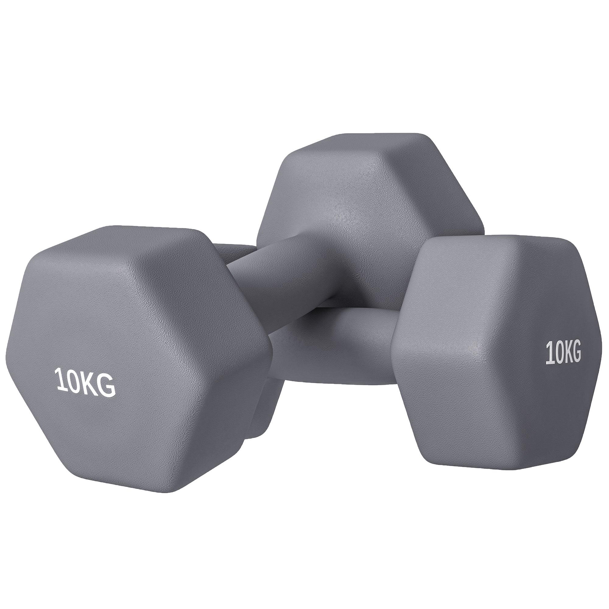 SPORTNOW 2x10 kg Hex Dumbbells Set in Metal and Plastic, 2 Dumbbell Weights with Non-slip Grip, 26x12x12 cm, Gray