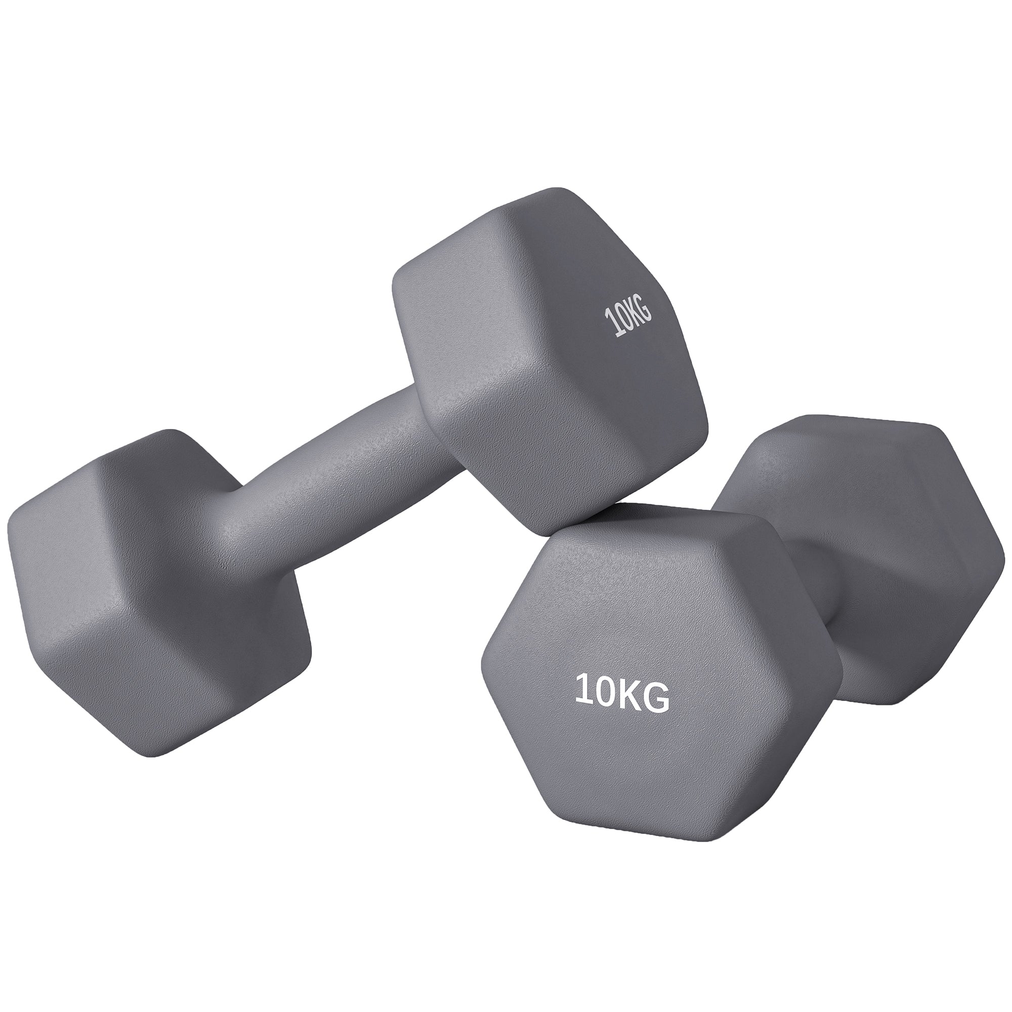 SPORTNOW 2x10 kg Hex Dumbbells Set in Metal and Plastic, 2 Dumbbell Weights with Non-slip Grip, 26x12x12 cm, Gray
