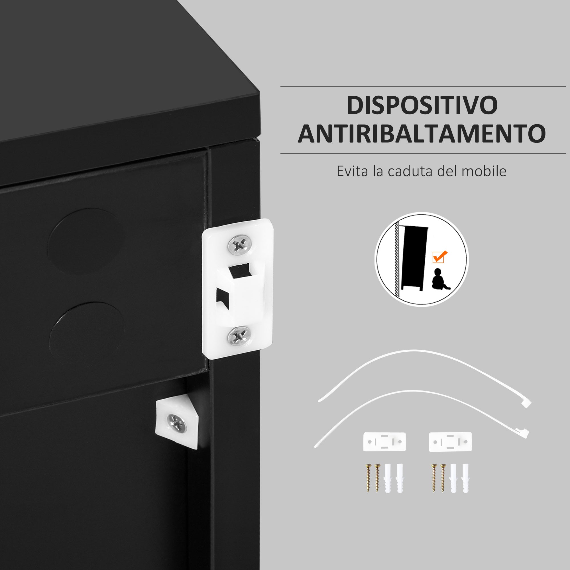 Cabinet with 2 Drawers and 2 Doors, Push-Open Design, Cabinet with 2 Drawers and 2 Doors for Home and Office, 79x36x74cm, Matte Black