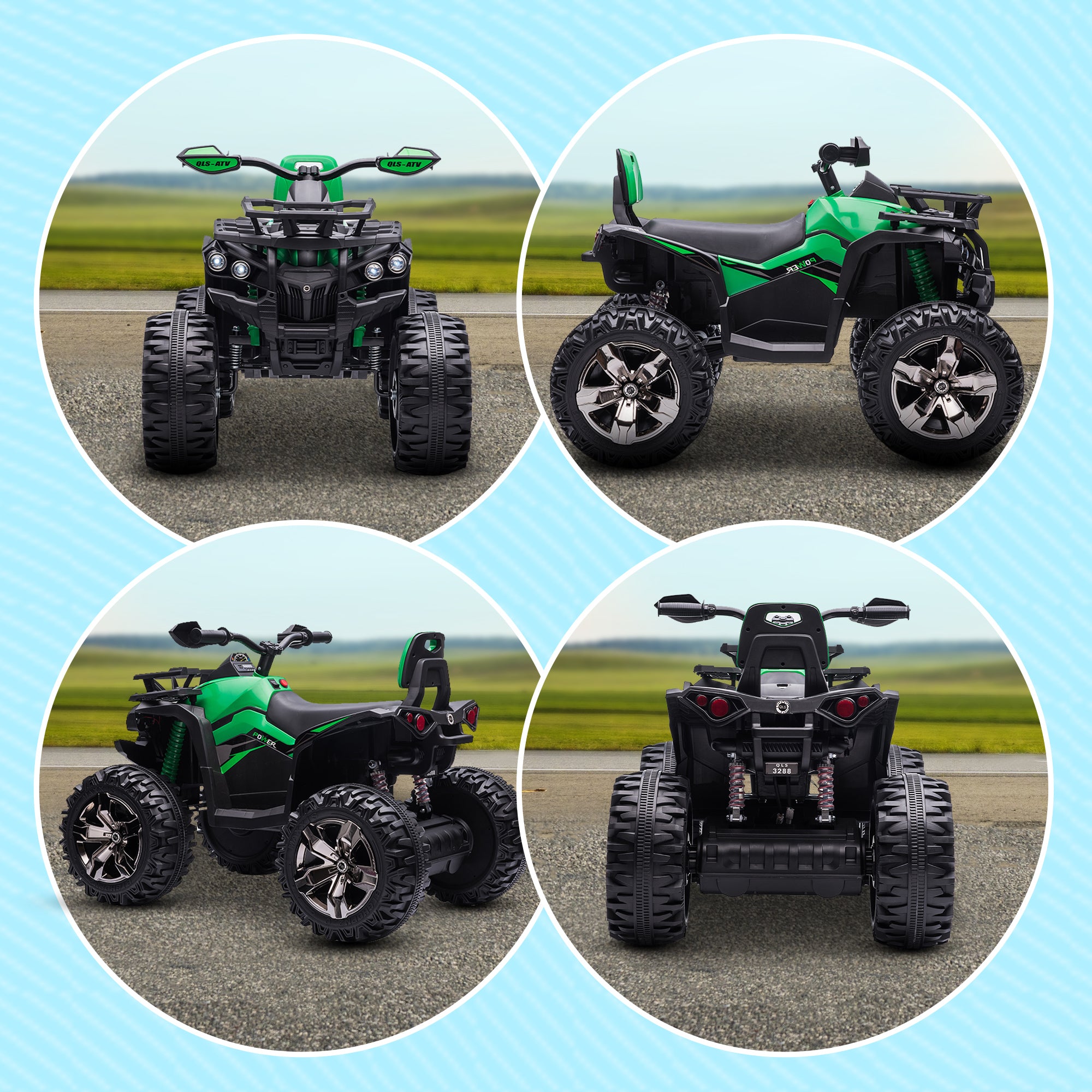 Electric Quad for Kids, 12V 10Ah Kids Quad with Forward, Reverse Function, 2 Motors, USB Connection, MP3 Music Player, Kids Vehicle with Headlights 3-8 km/h, for 3-5 Years, Green