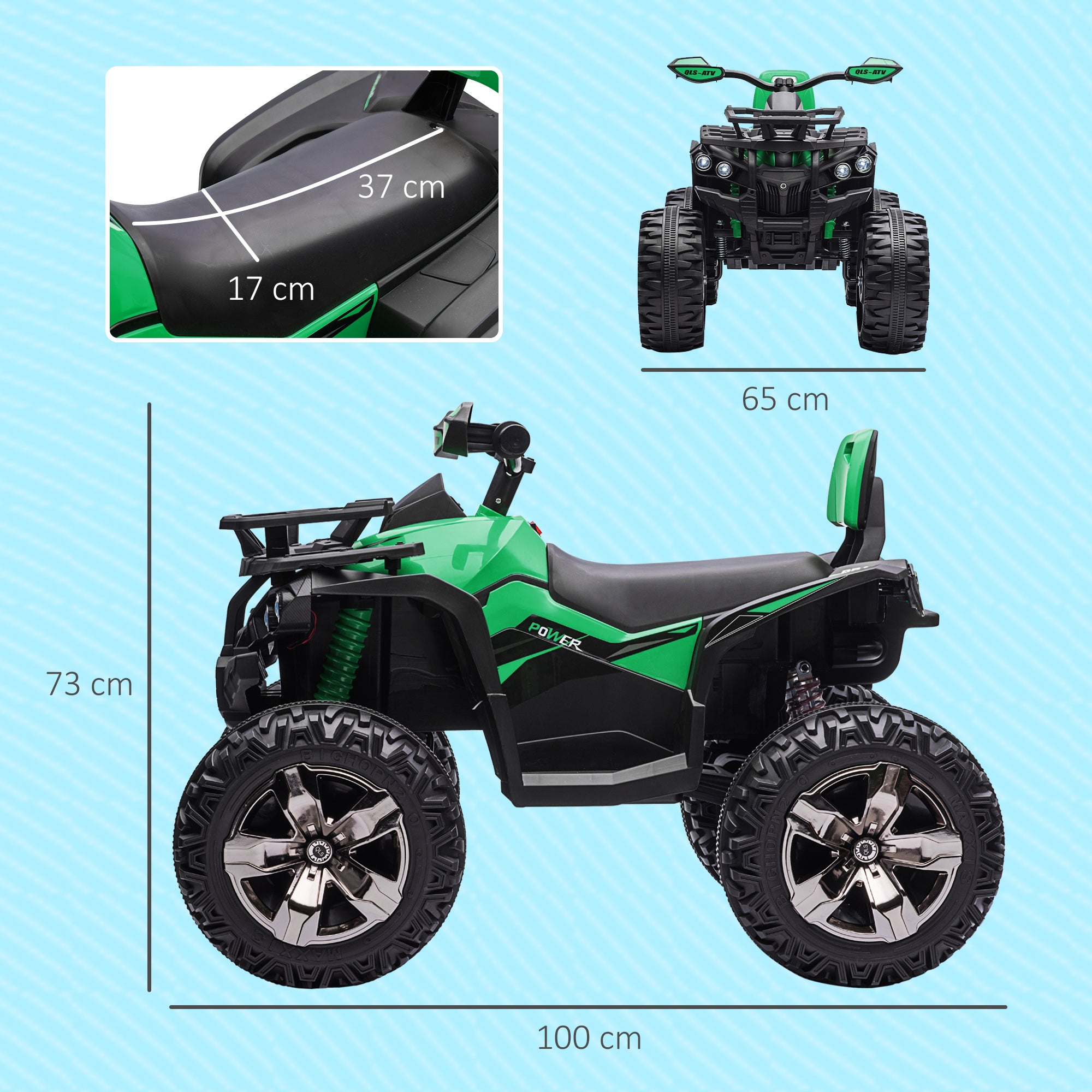 Electric Quad for Kids, 12V 10Ah Kids Quad with Forward, Reverse Function, 2 Motors, USB Connection, MP3 Music Player, Kids Vehicle with Headlights 3-8 km/h, for 3-5 Years, Green