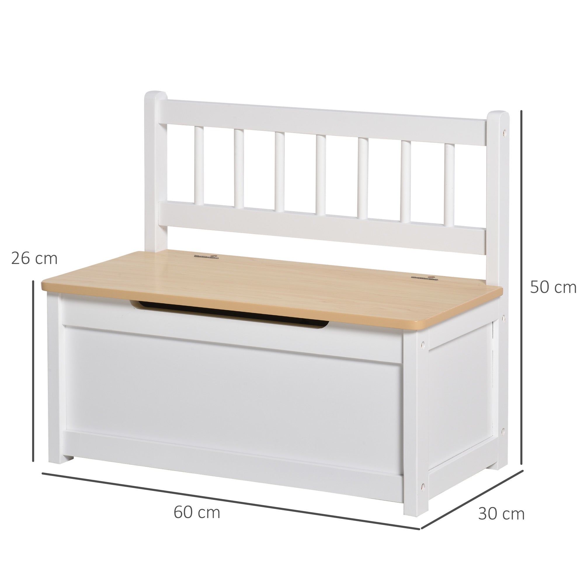 Toy Chest Storage Bench for Kids with Backrest and Cushioned Lid Load 40 kg for Playrooms Bedroom 60x30x50 cm White