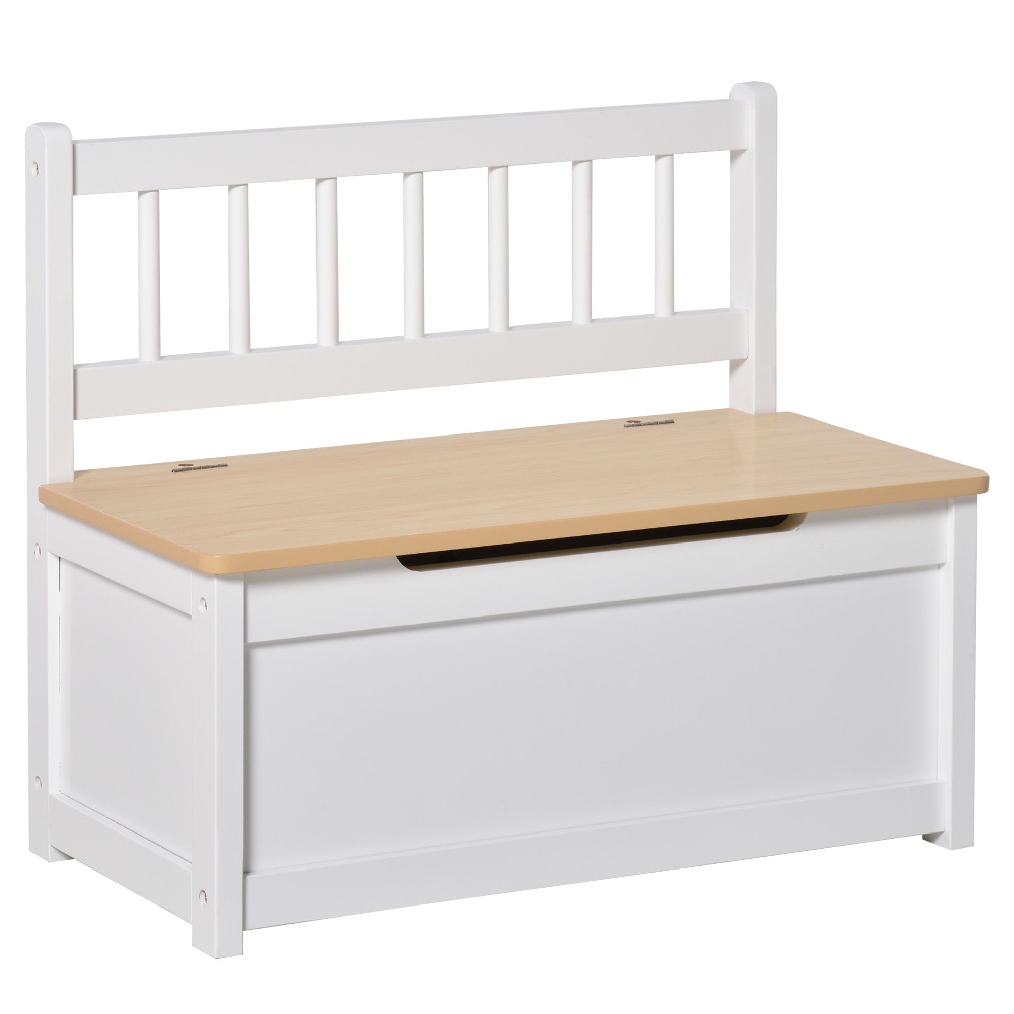 Toy Chest Storage Bench for Kids with Backrest and Cushioned Lid Load 40 kg for Playrooms Bedroom 60x30x50 cm White