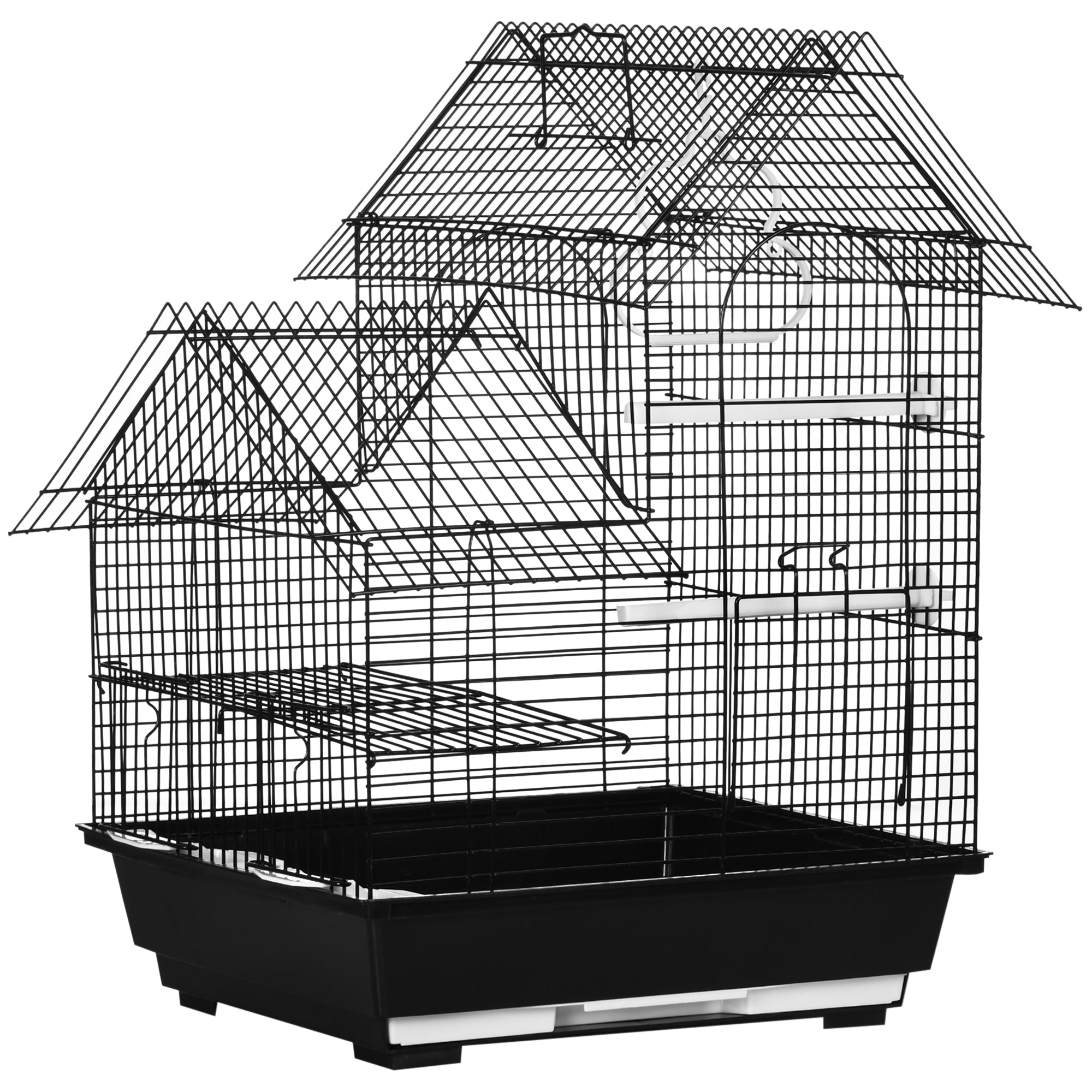 Bird Cage 39x33x47 cm Metal Birdhouse with 3 Doors 2 Feeders 2 Perches Swing Removable Tray and Transport Handle for Canaries Black