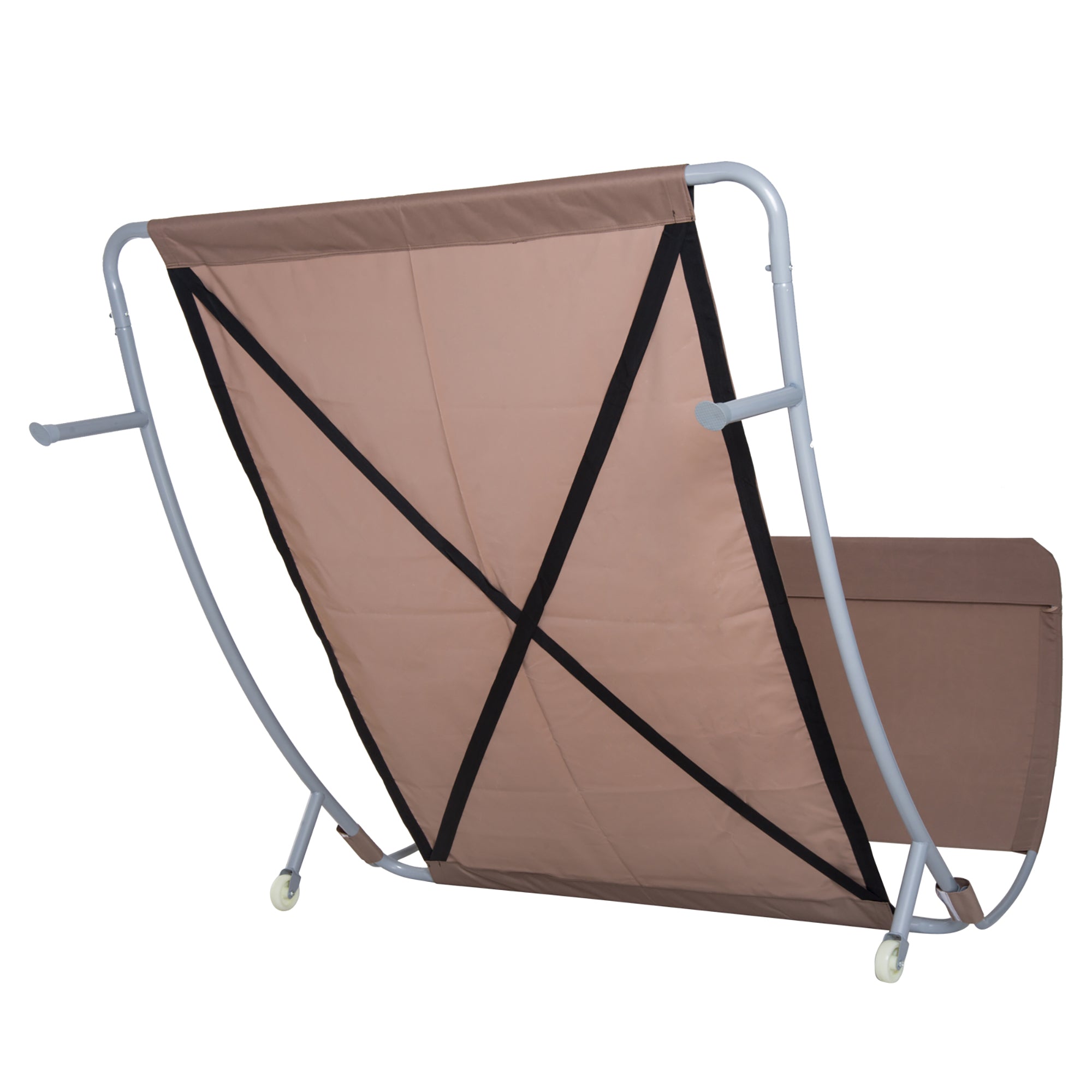 2-Seater Garden Sunbed Contemporary Design Adjustable Roof 2 Wheels 2 Pillows Epoxy Steel Polyester Dark Brown