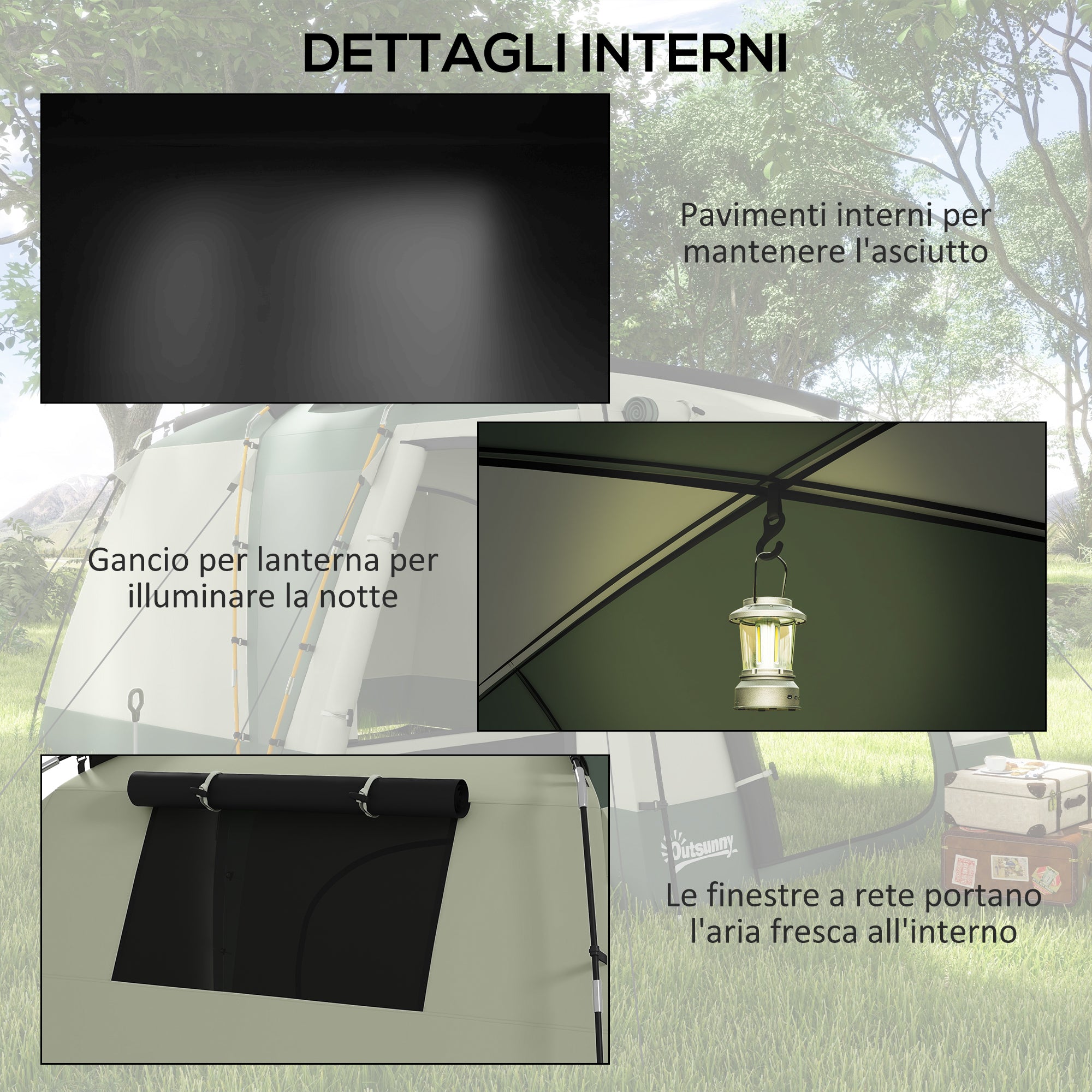 Waterproof Camping Tent with Separate Night and Day Area, Polyester Family Tent, 460x300x200 cm, Green