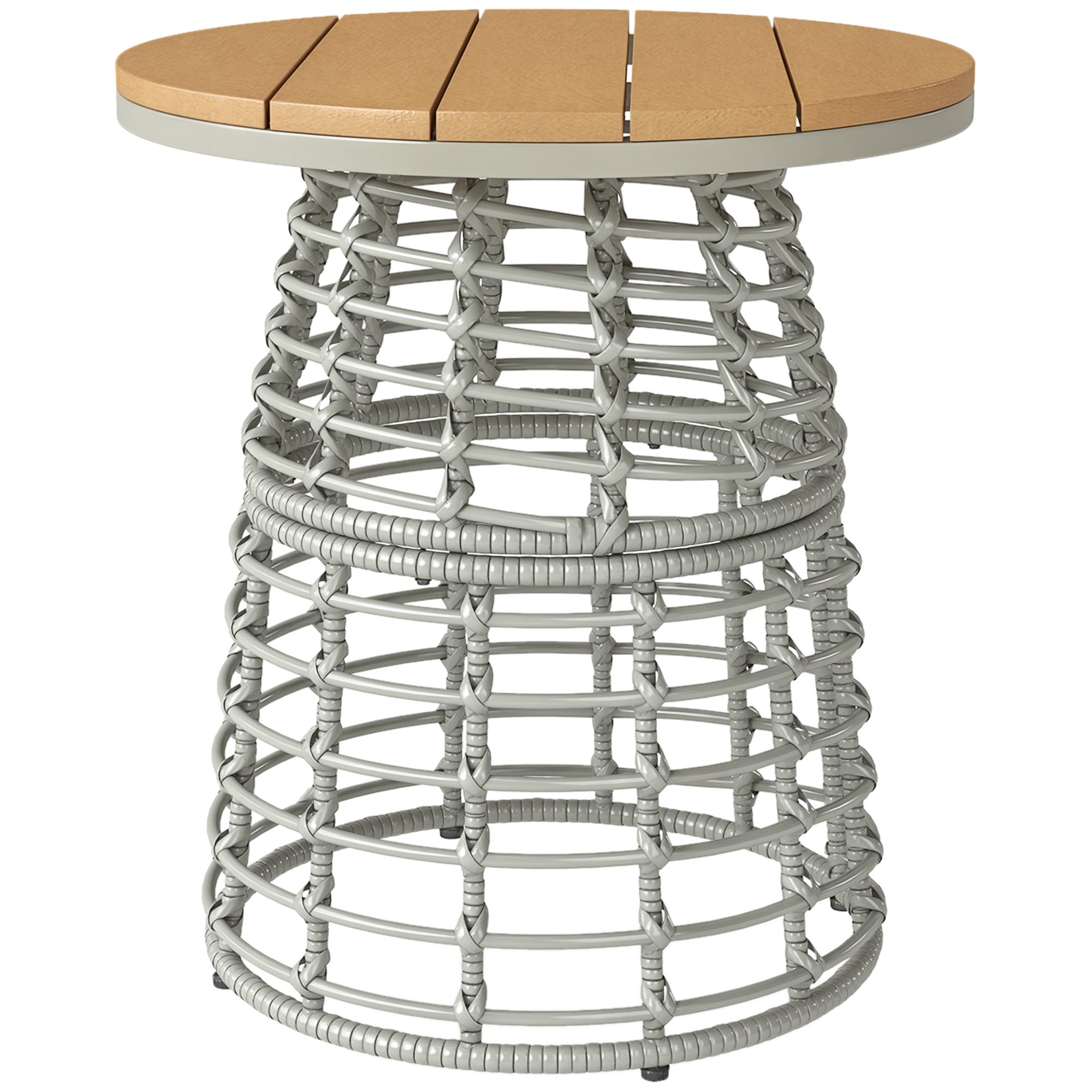 Garden Coffee Table, Round Outdoor Side Table with Resin Rattan Look Metal and Composite Plate, Ø 45 x 50 cm Gray