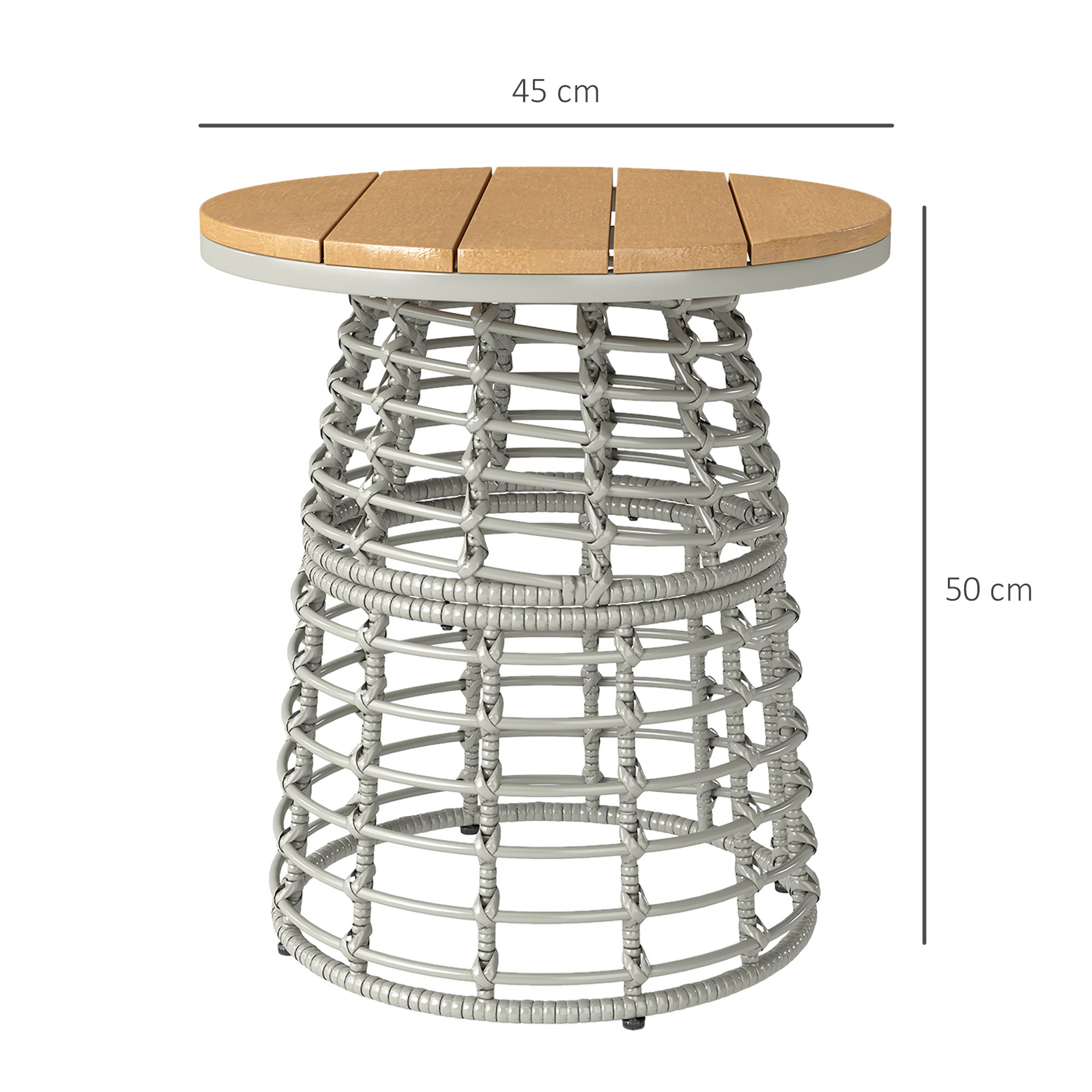 Garden Coffee Table, Round Outdoor Side Table with Resin Rattan Look Metal and Composite Plate, Ø 45 x 50 cm Gray