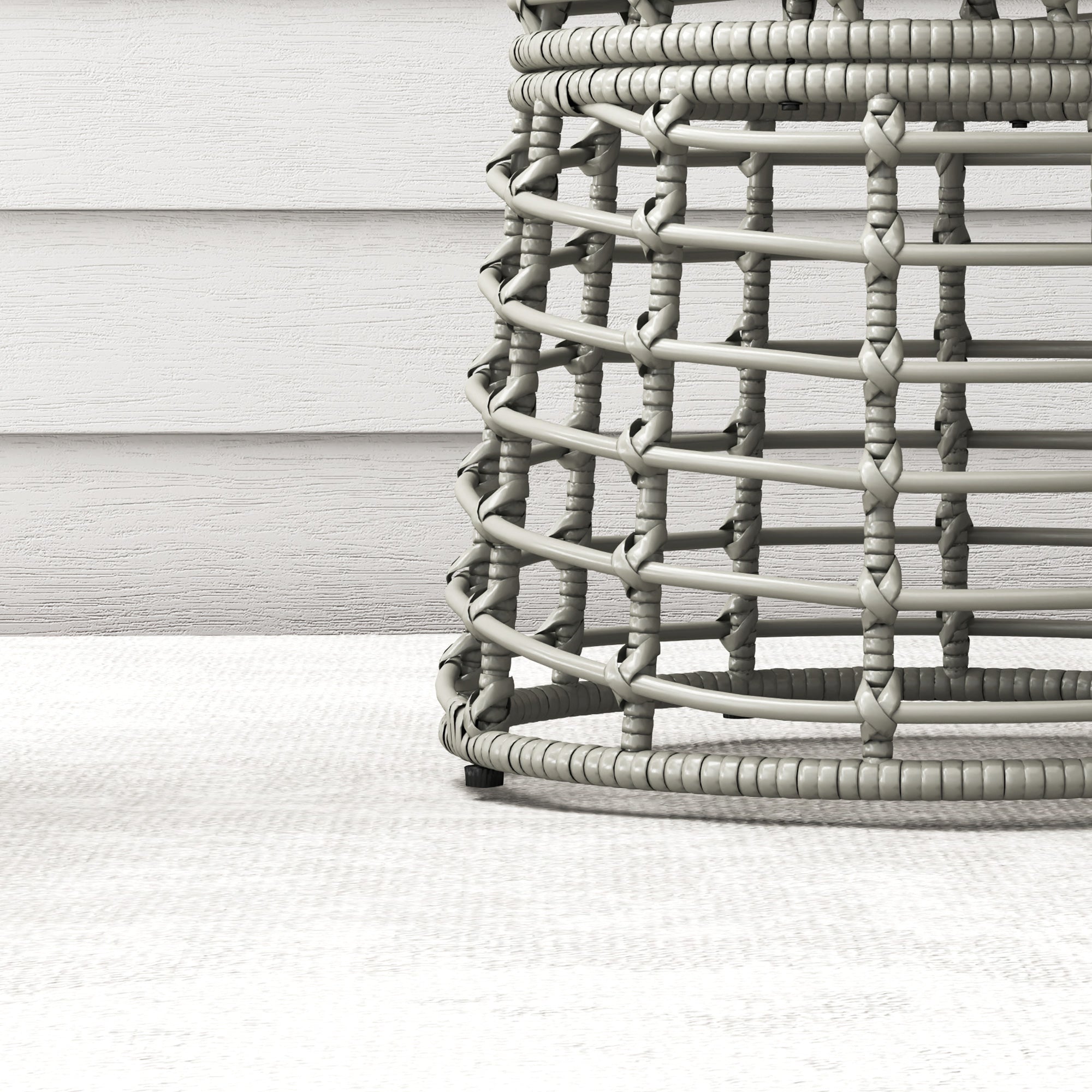 Garden Coffee Table, Round Outdoor Side Table with Resin Rattan Look Metal and Composite Plate, Ø 45 x 50 cm Gray