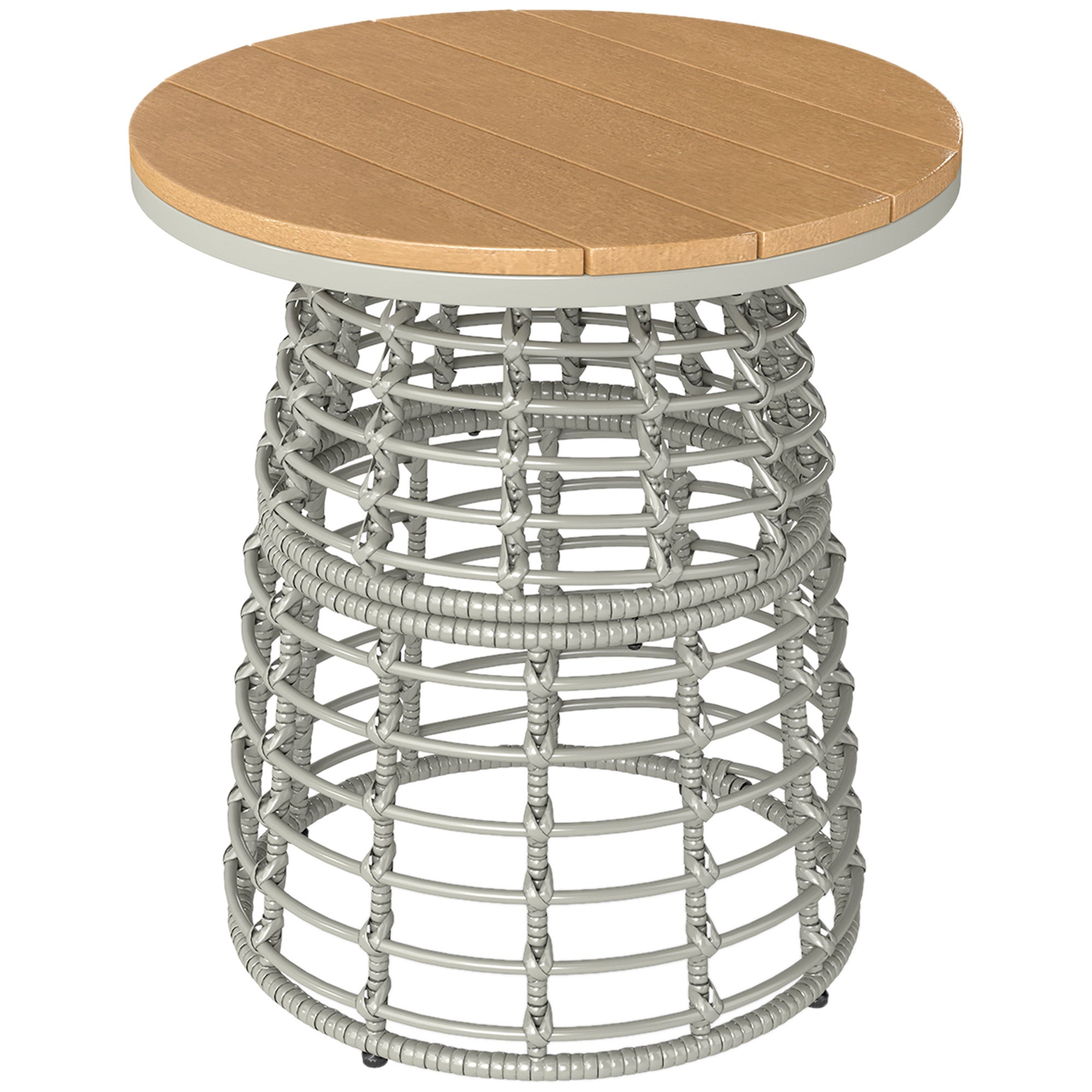 Garden Coffee Table, Round Outdoor Side Table with Resin Rattan Look Metal and Composite Plate, Ø 45 x 50 cm Gray
