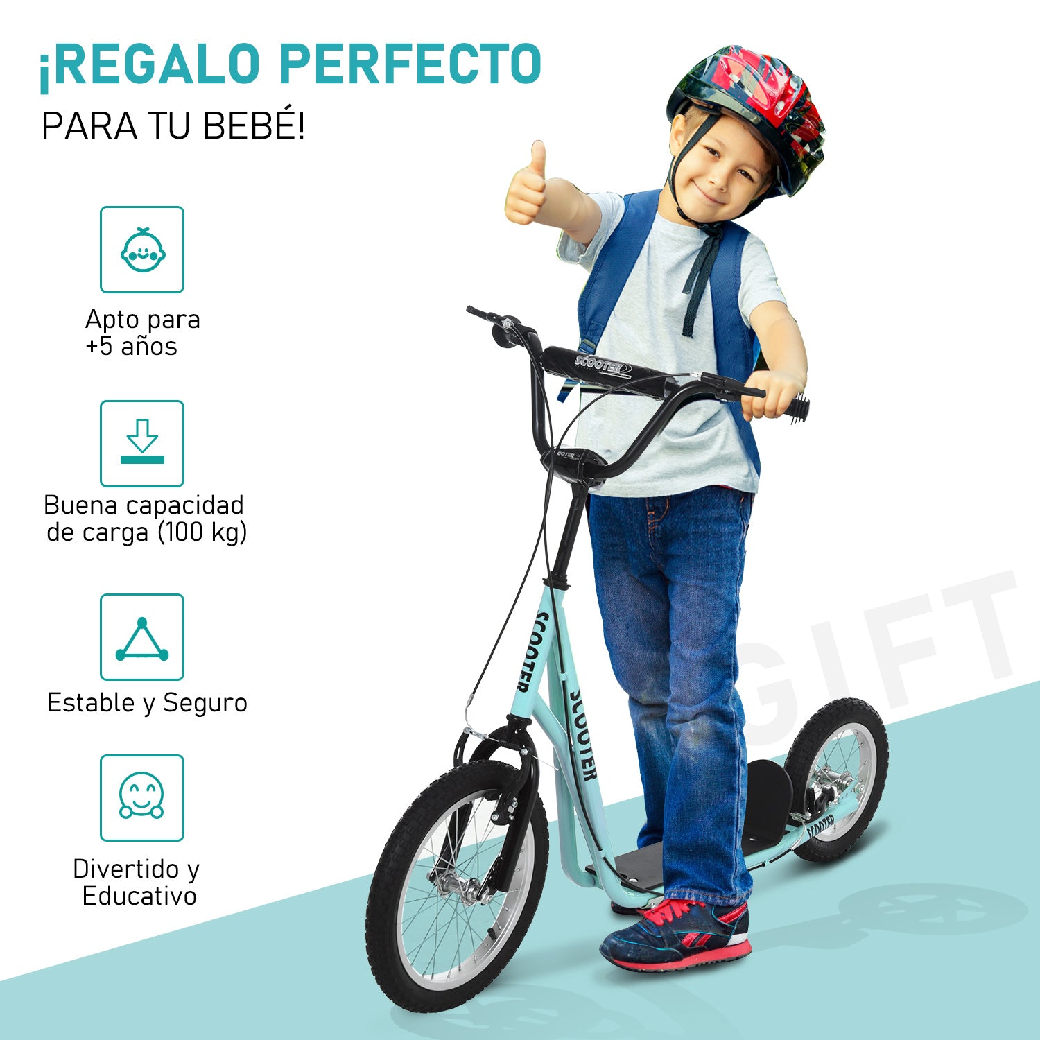 Kids Scooter for Ages 5 and Up with 2 Inflatable Rubber Tires with Dual Brake Adjustable Handlebar Supports 100 kg 135x58x88-94 cm Blue