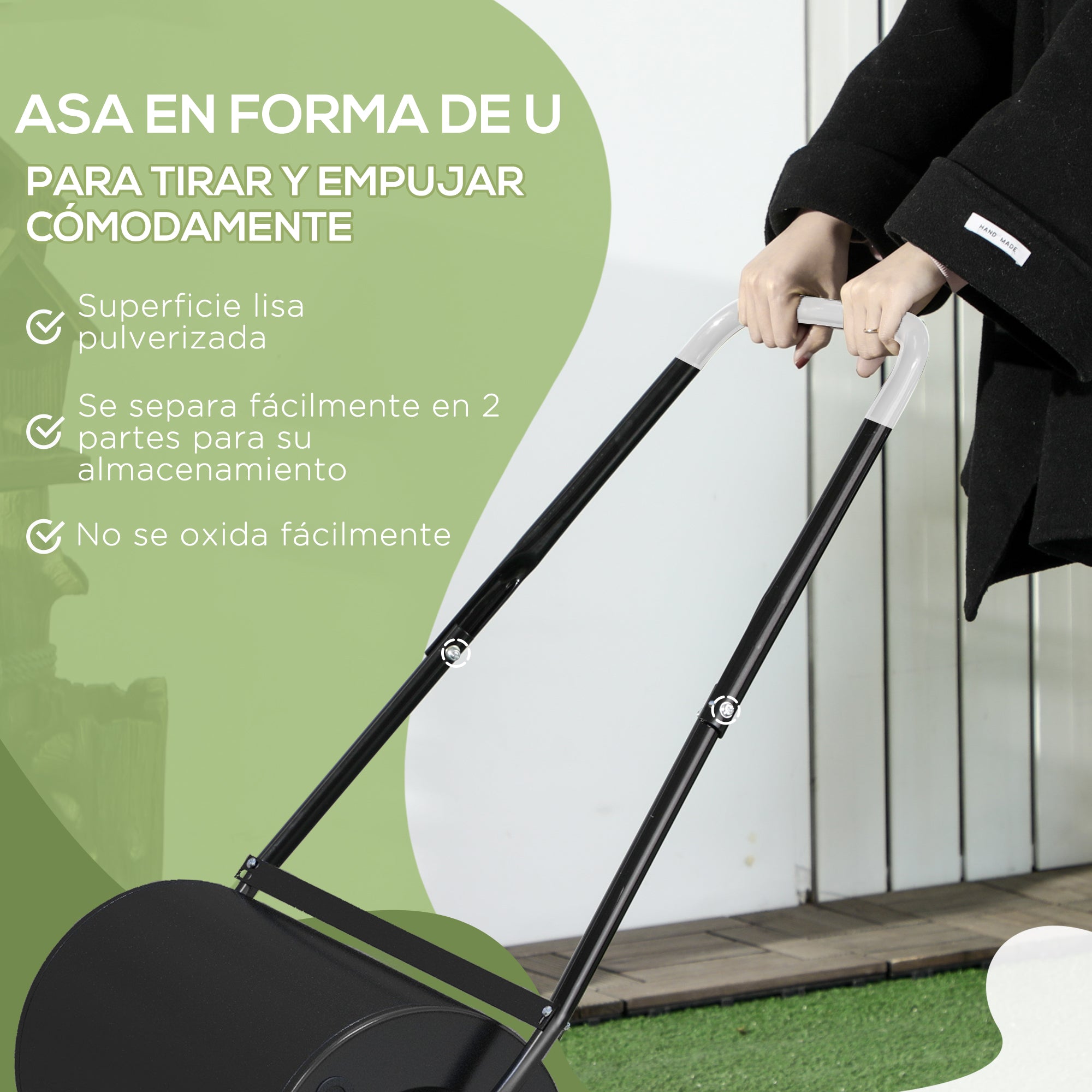 Garden Lawn Roller Steel Lawn Compactor 38L Fill with Water or Sand Roller Size Φ50x32cm Detachable Handle