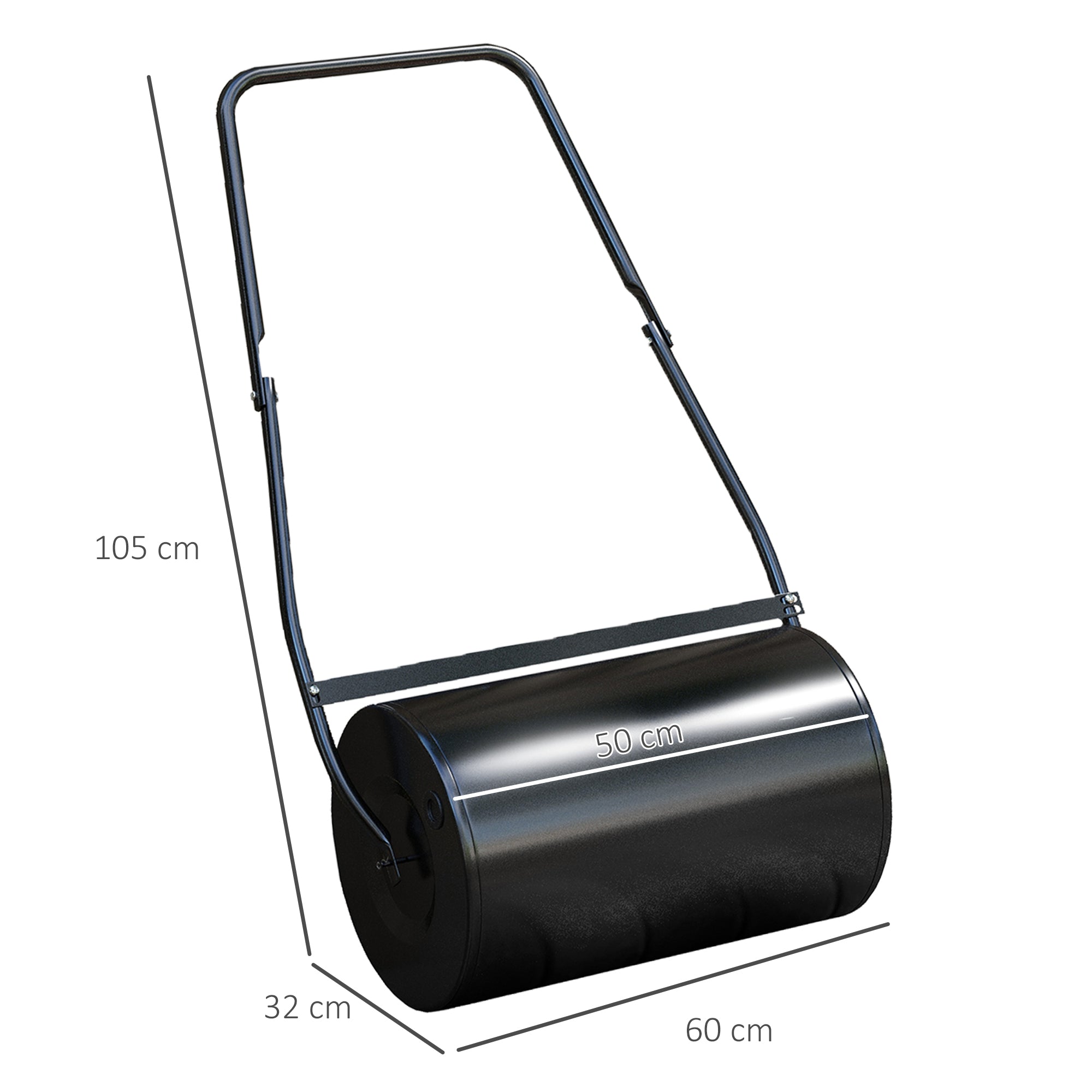 Garden Lawn Roller Steel Lawn Compactor 38L Fill with Water or Sand Roller Size Φ50x32cm Detachable Handle