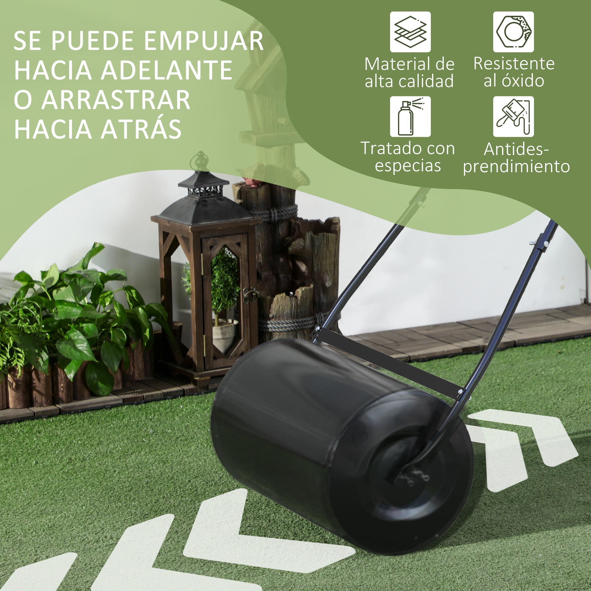 Garden Lawn Roller Steel Lawn Compactor 38L Fill with Water or Sand Roller Size Φ50x32cm Detachable Handle