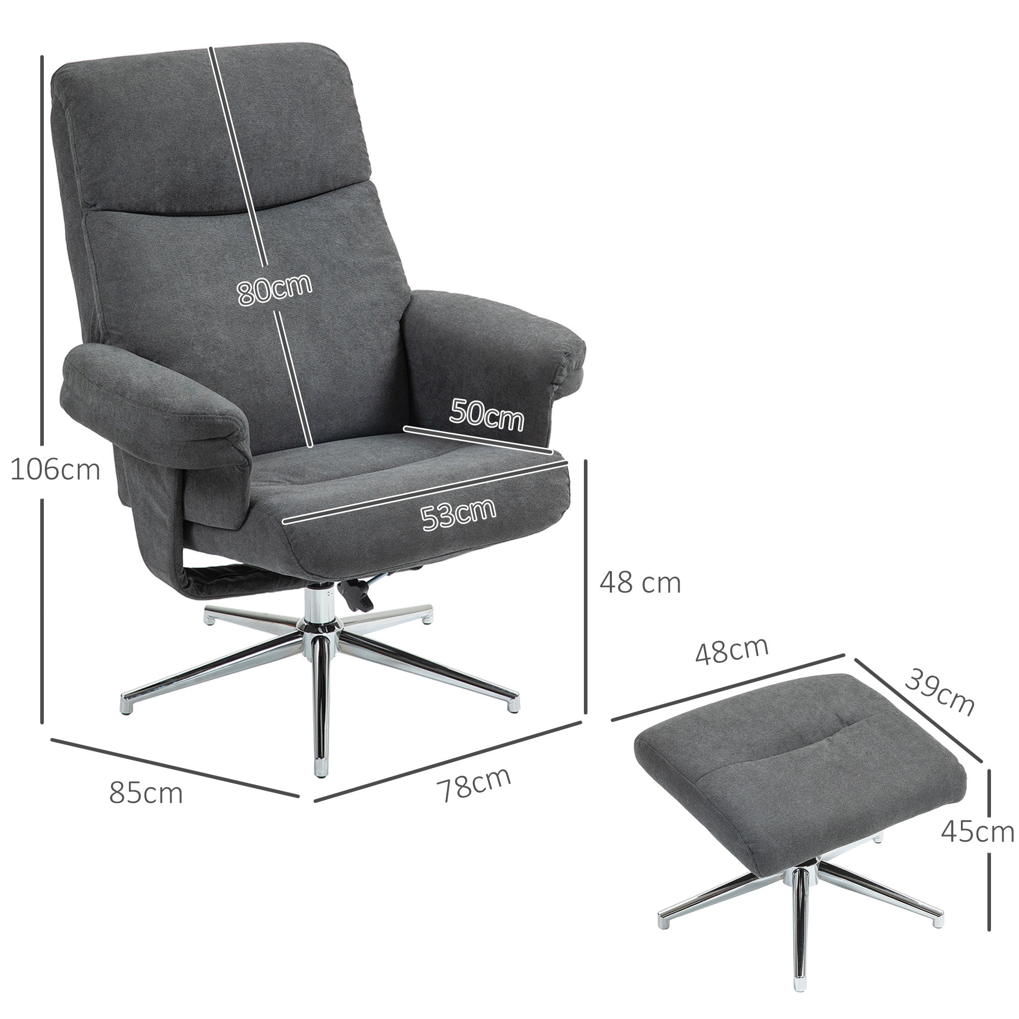 Recliner with Ottoman, Padded TV Armchair with Reclining Function, Lounge Chair with Velvet Look, supports up to 150 kg, for Living Room, Bedroom, Dark Gray