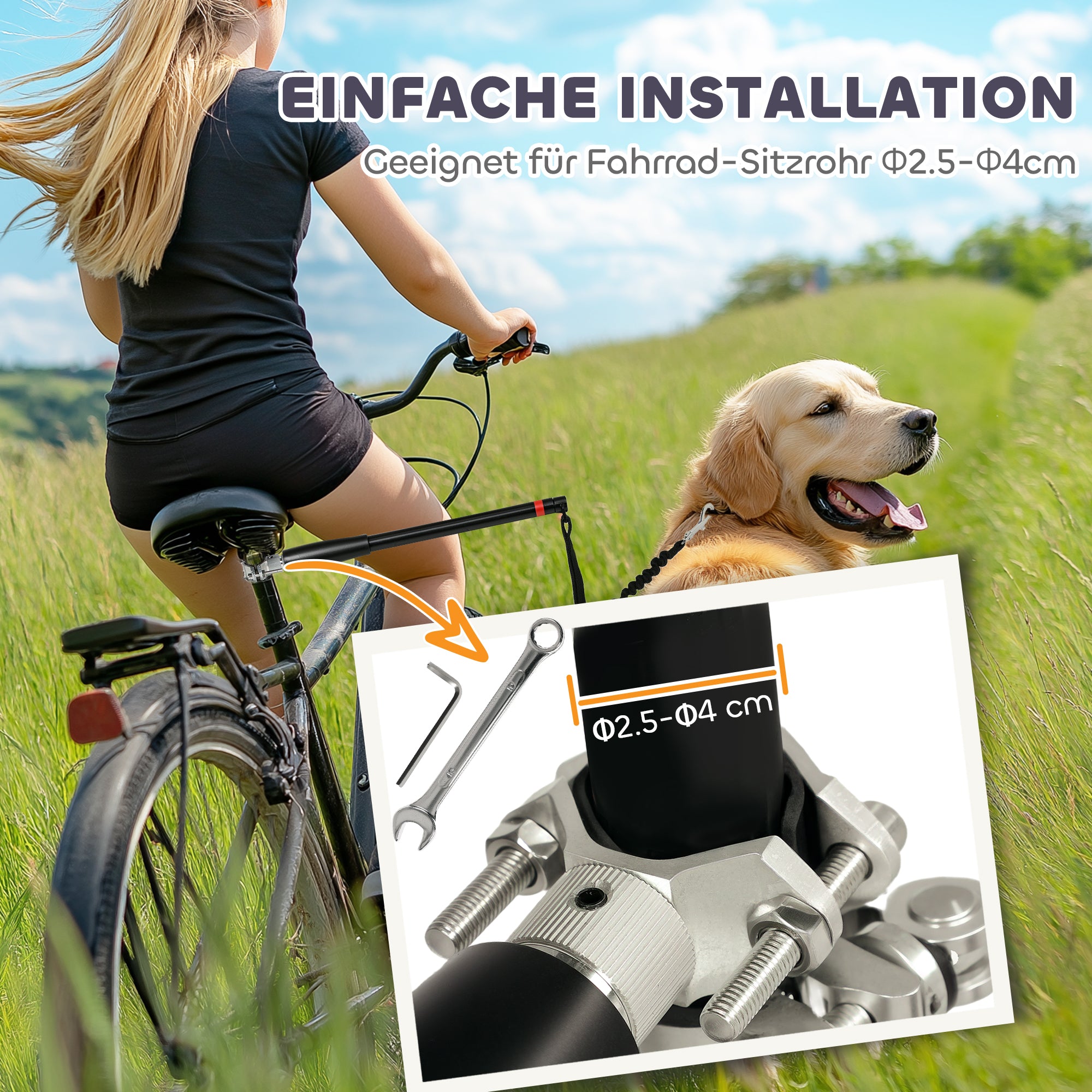 Dog Bike Leash Easy Installation and Removal Dog Leash for Bicycle, Cycling, Training, Jogging, Black
