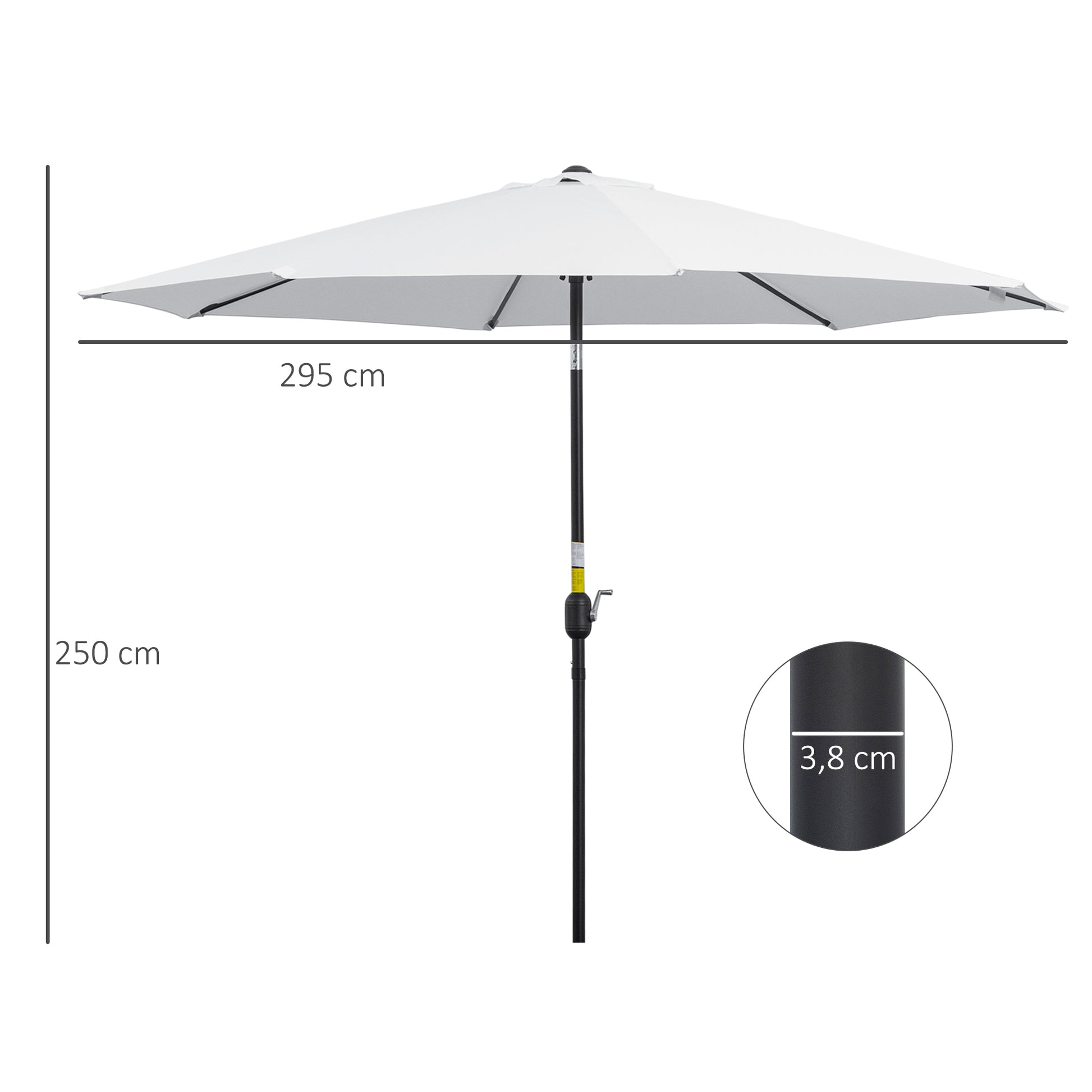 Garden Umbrella Ø295x250 cm with Crank Outdoor Parasol with Tilt Mechanism and Detachable Metal Pole for Patio Pool Terrace White