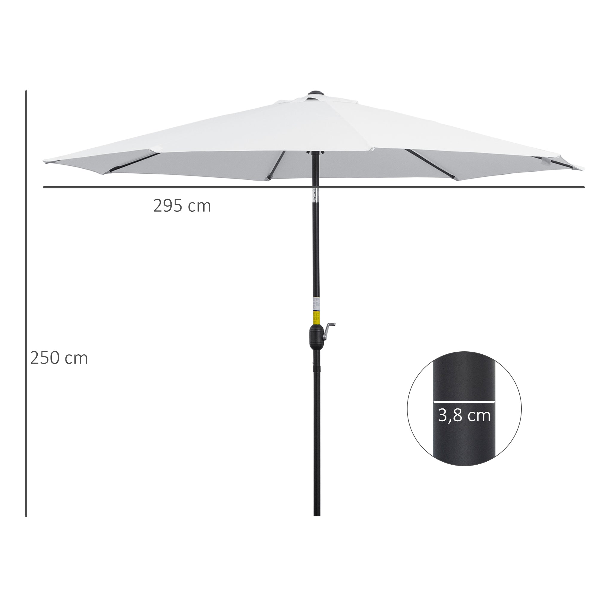 Garden Umbrella Ø295x250 cm with Crank Outdoor Parasol with Tilt Mechanism and Detachable Metal Pole for Patio Pool Terrace White
