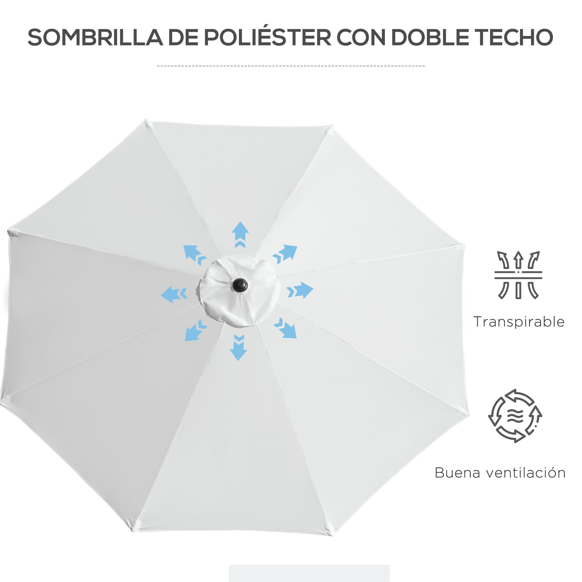 Garden Umbrella Ø295x250 cm with Crank Outdoor Parasol with Tilt Mechanism and Detachable Metal Pole for Patio Pool Terrace White