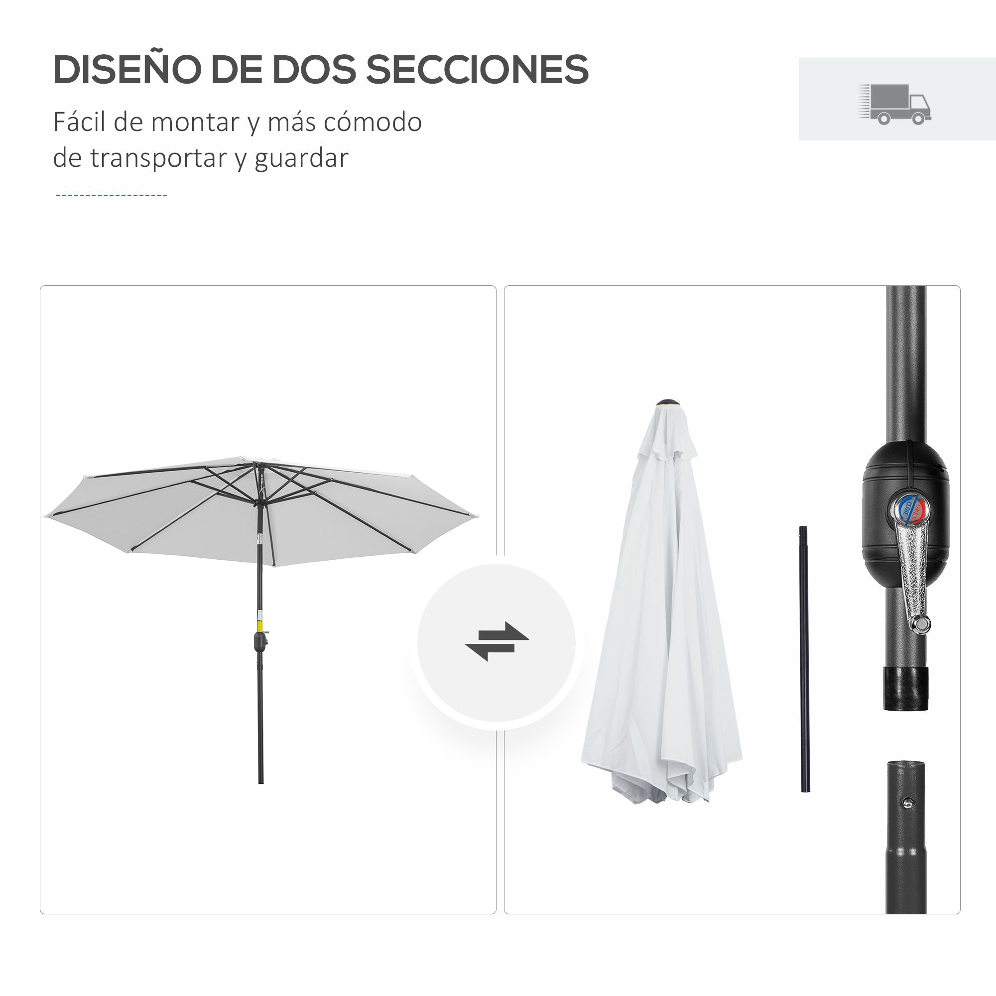 Garden Umbrella Ø295x250 cm with Crank Outdoor Parasol with Tilt Mechanism and Detachable Metal Pole for Patio Pool Terrace White