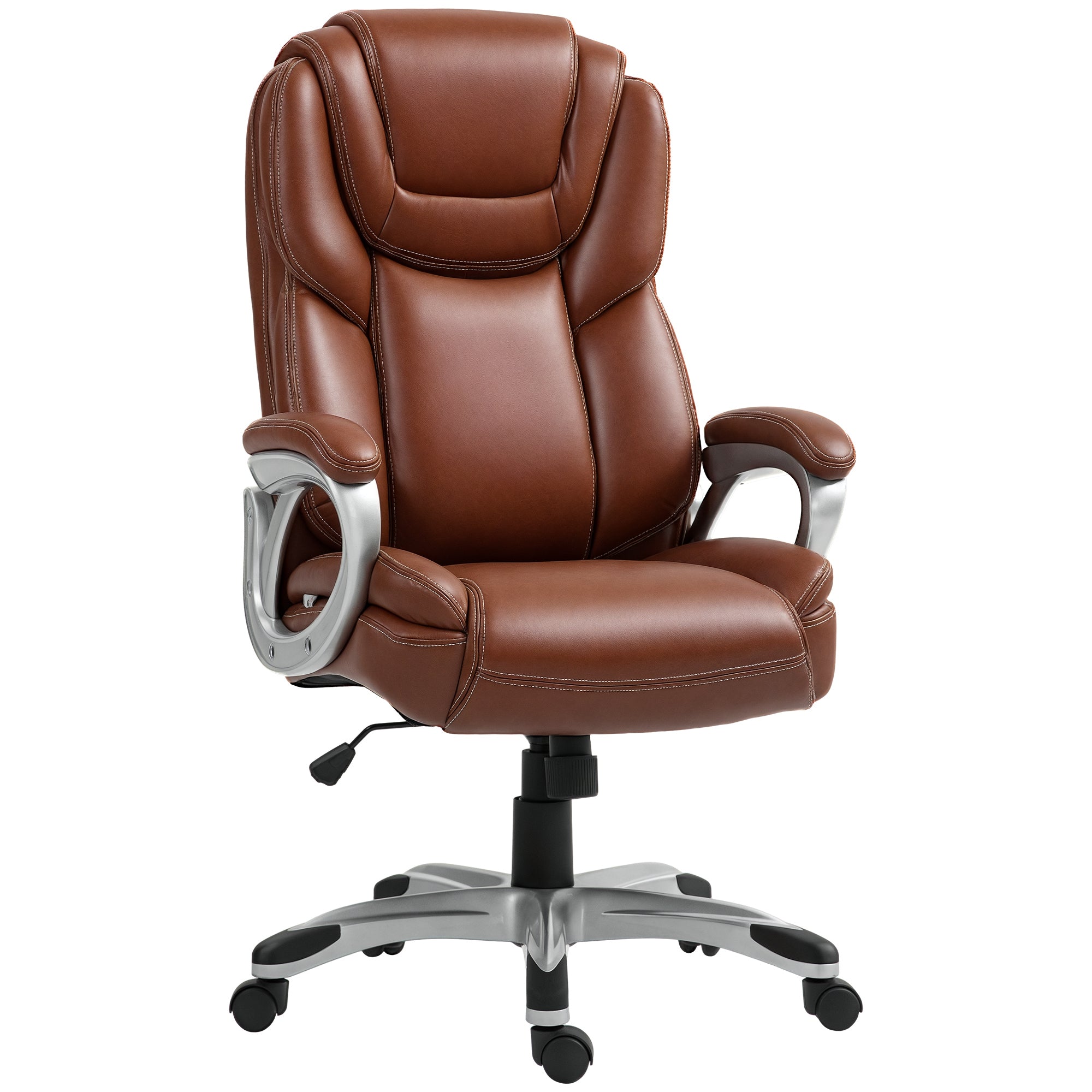 Office Chair, Desk Chair, Computer Seat, with Tilt Function, High Backrest, 360° Swivel Wheels, Adjustable Height, Brown