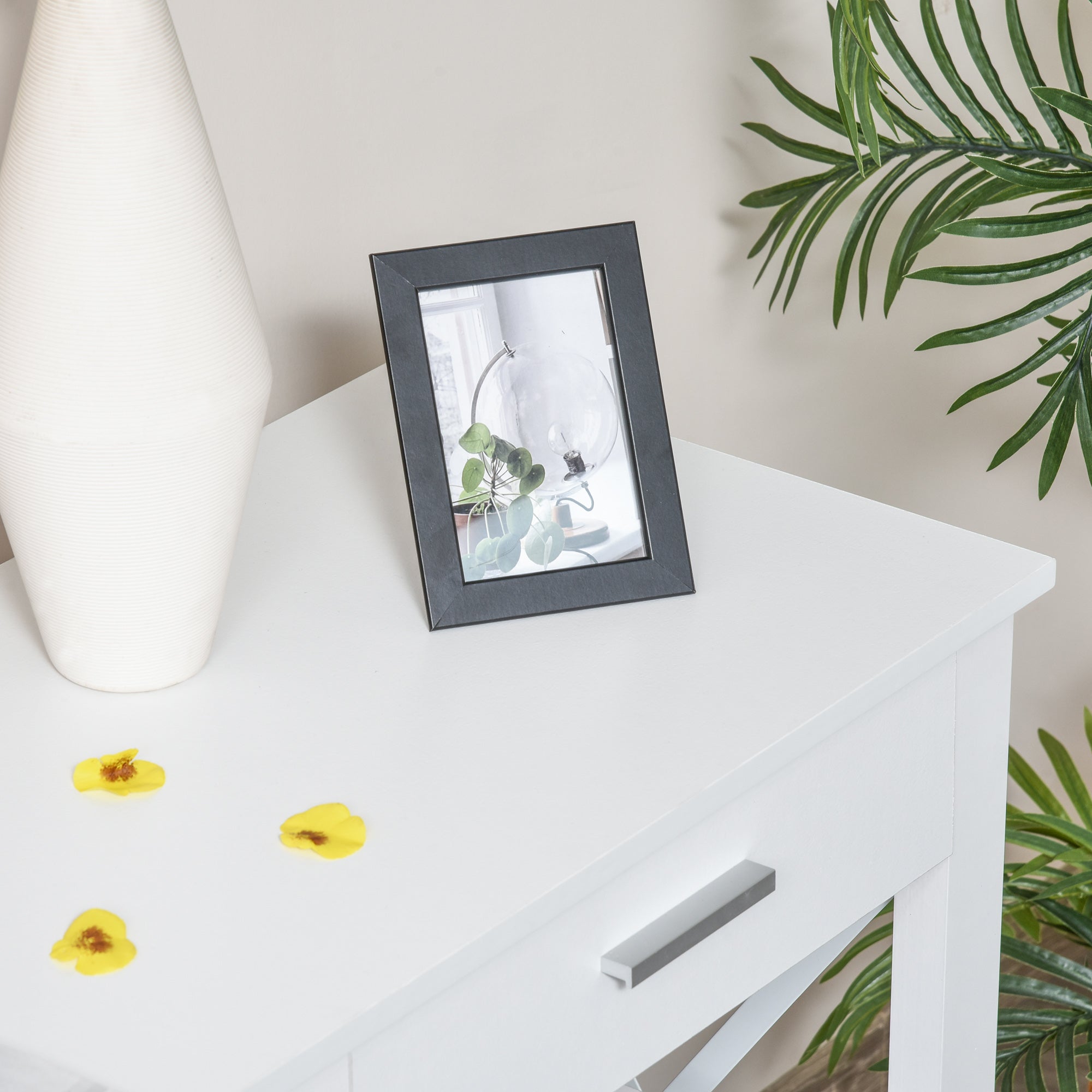 Console Table Hallway Table with 2 Drawers and Lower Shelves Modern Style Metal Frame 105x40x76 cm White
