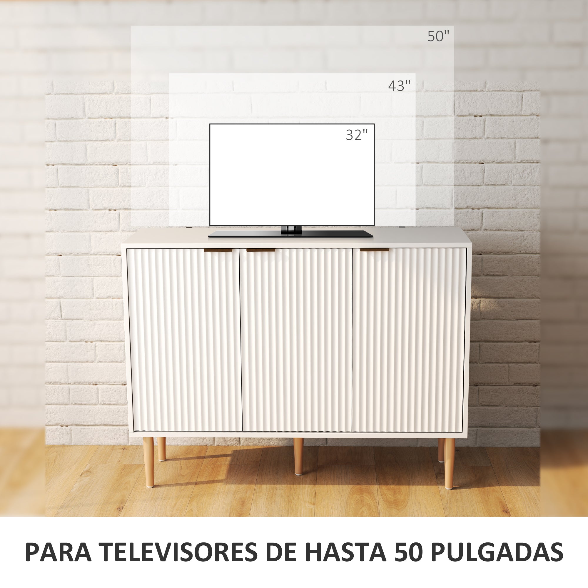 Grooved Door 3-Door Sideboard with Adjustable Shelf TV Stand for Bedroom Living Room 107x35x80 cm White