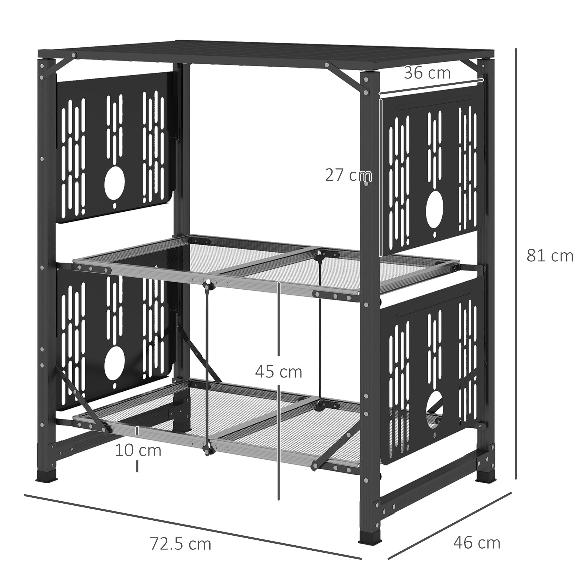 Camping Kitchen Folding Camping Table in Steel and Aluminum, with Carry Bag, 2 Foldable Shelves, 2 Shelves, and Cup Holders, dim. 126L x 46W x 81H cm