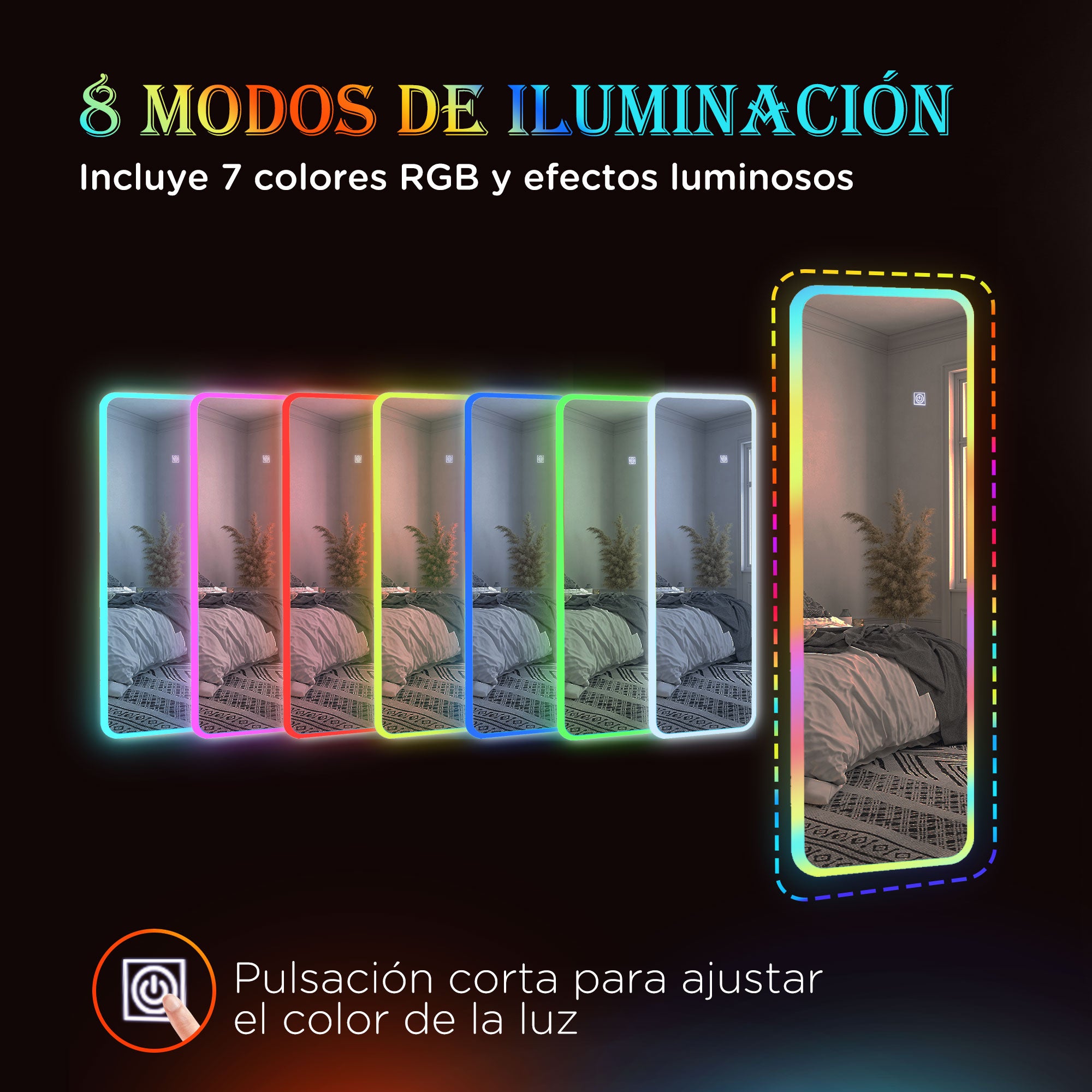 Full-Length Mirror with LED Lights 120x40 cm Rectangular Wall Mirror Adjustable with 7 Colors RGB Lighting and Memory Function for Bedroom Dressing Room