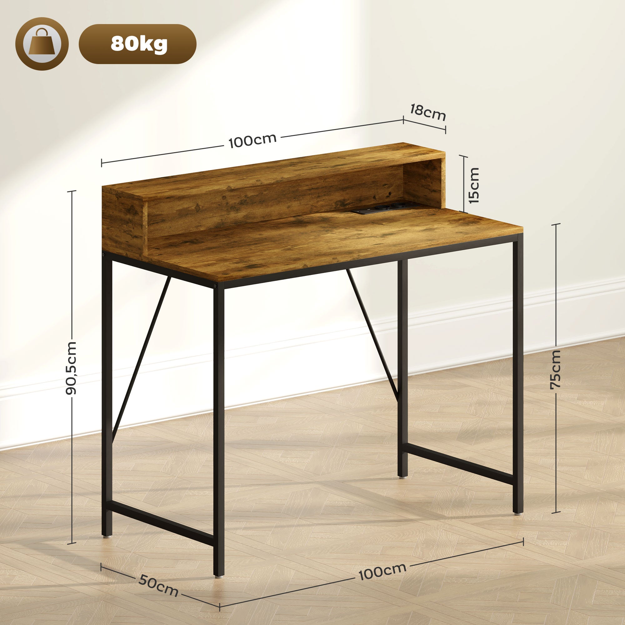 Industrial Desk with LED Lights Power Outlets Monitor Stand Remote Control Computer Desk for Office Study 100x50x90.5 cm Rustic Brown