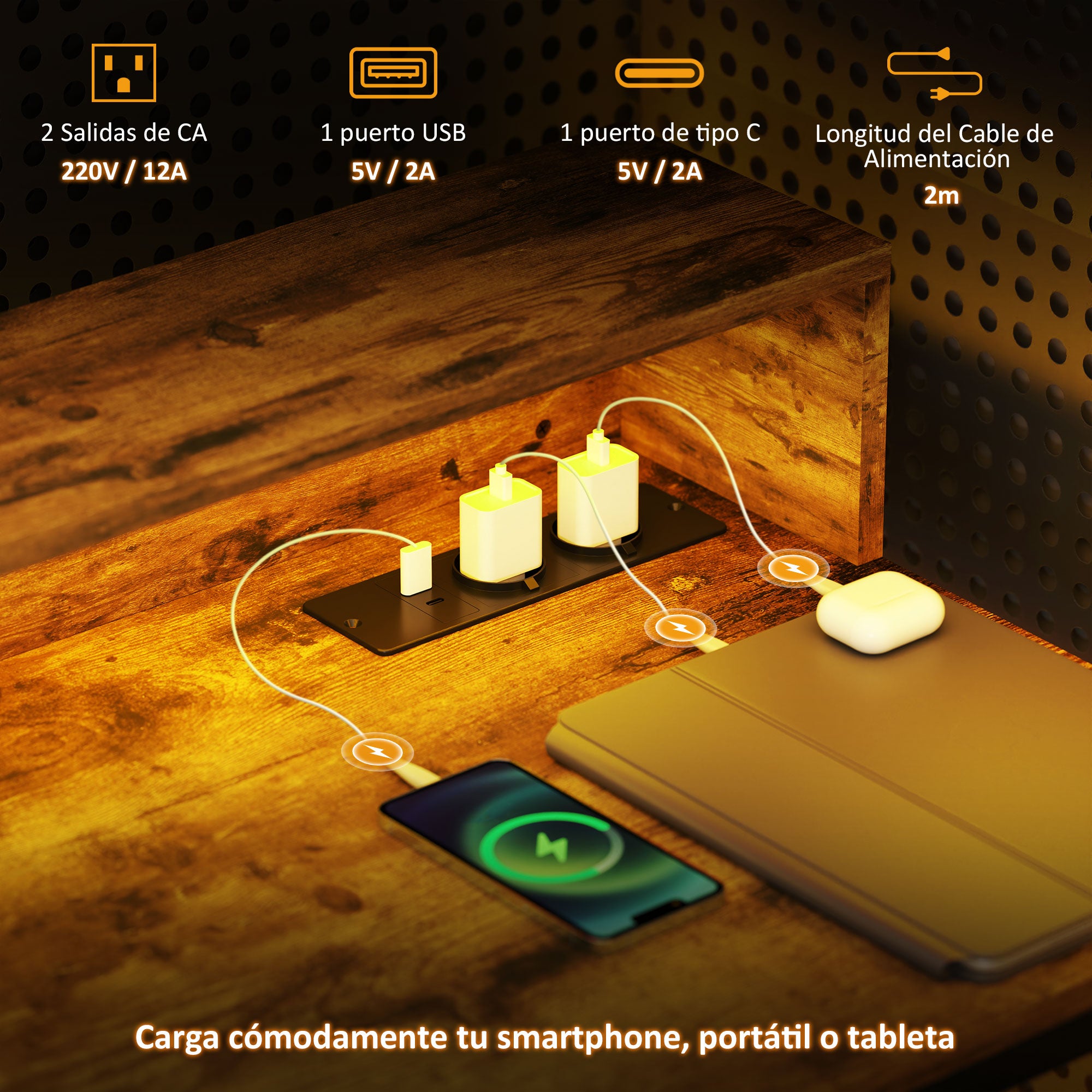 Industrial Desk with LED Lights Power Outlets Monitor Stand Remote Control Computer Desk for Office Study 100x50x90.5 cm Rustic Brown