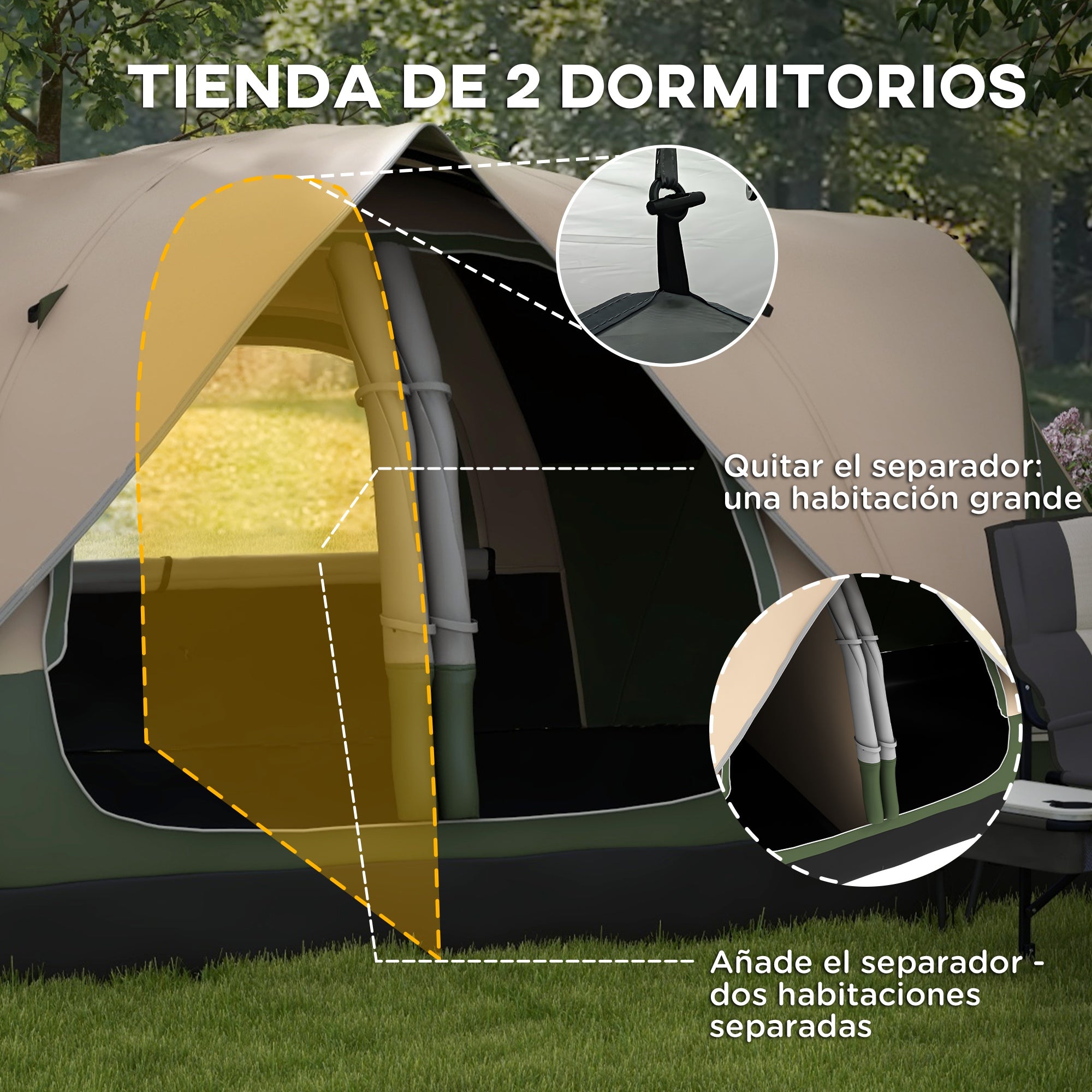 Family Camping Tent for 6-8 People Foldable Camping Tent with 2 Rooms and Waterproof Carrying Bag for Hiking 450x215x180 cm Olive Green and Light Brown