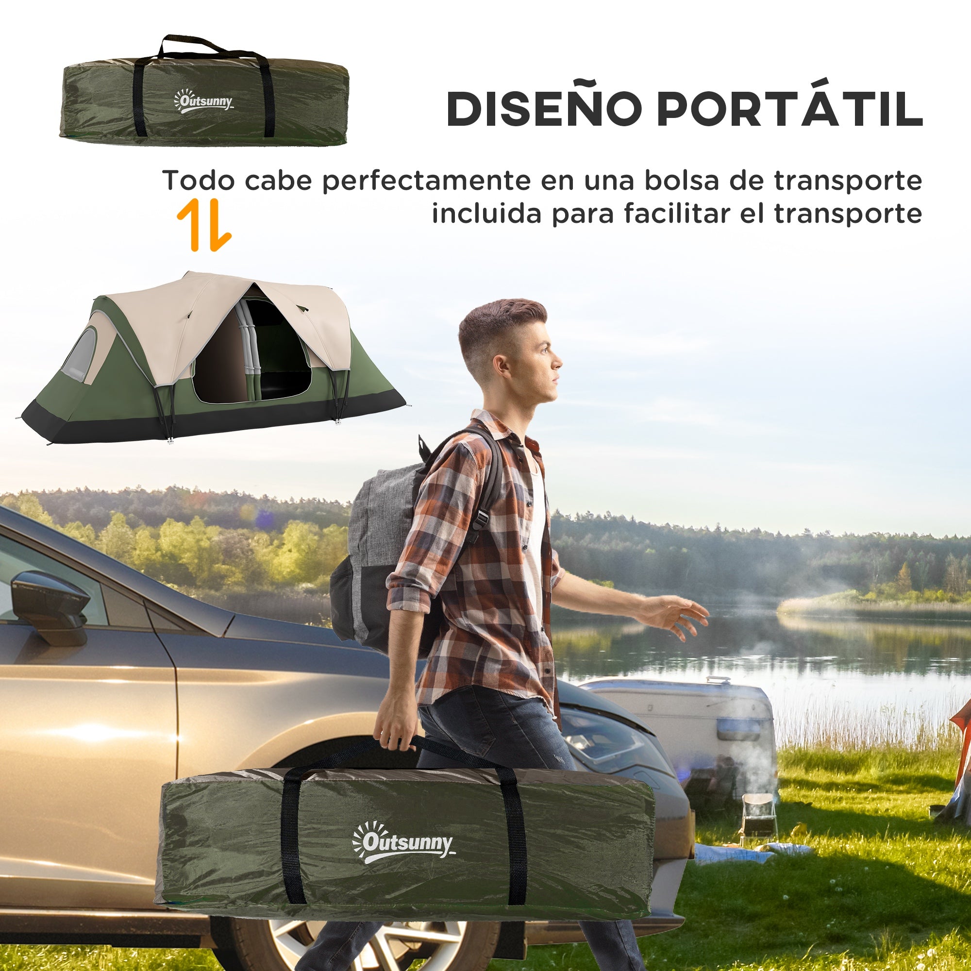 Family Camping Tent for 6-8 People Foldable Camping Tent with 2 Rooms and Waterproof Carrying Bag for Hiking 450x215x180 cm Olive Green and Light Brown