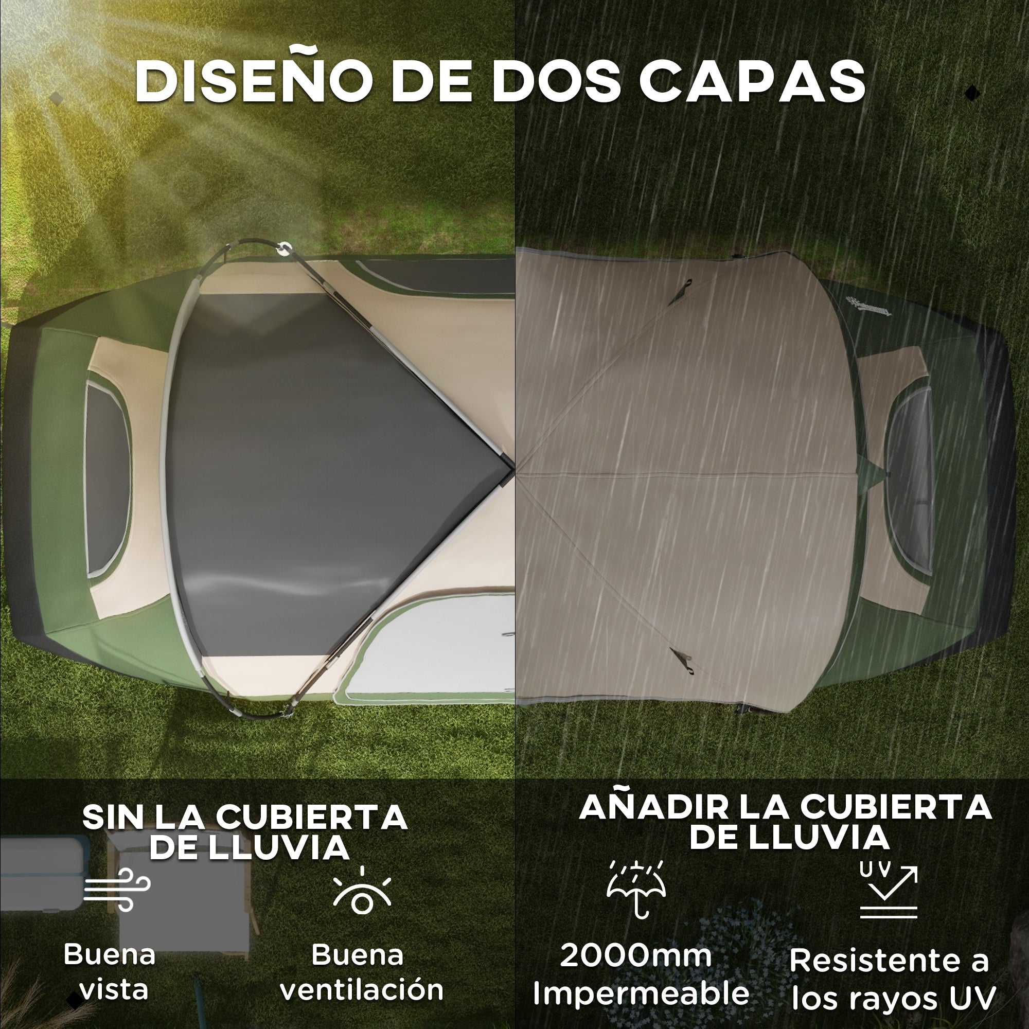 Family Camping Tent for 6-8 People Foldable Camping Tent with 2 Rooms and Waterproof Carrying Bag for Hiking 450x215x180 cm Olive Green and Light Brown